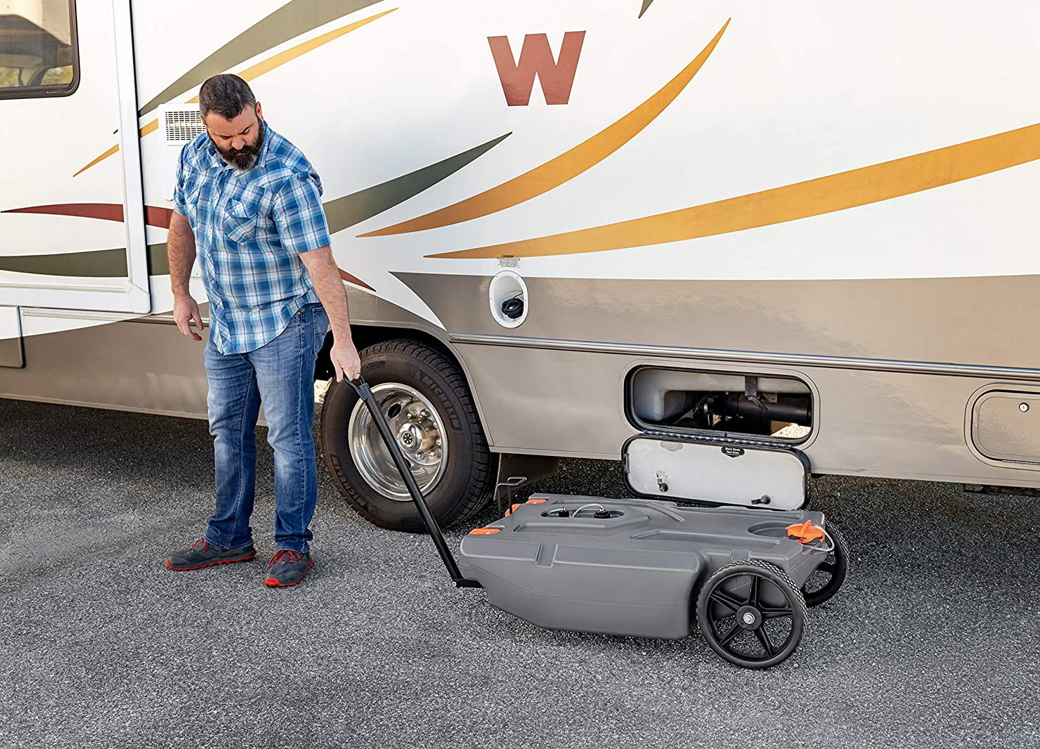 39005 Rhino Portable 28 Gallon RV Waste Holding Tank w/ Hose Accessories - Image 10