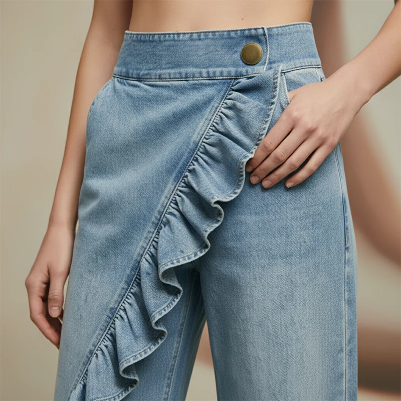 Jean large asymétrique avec volants