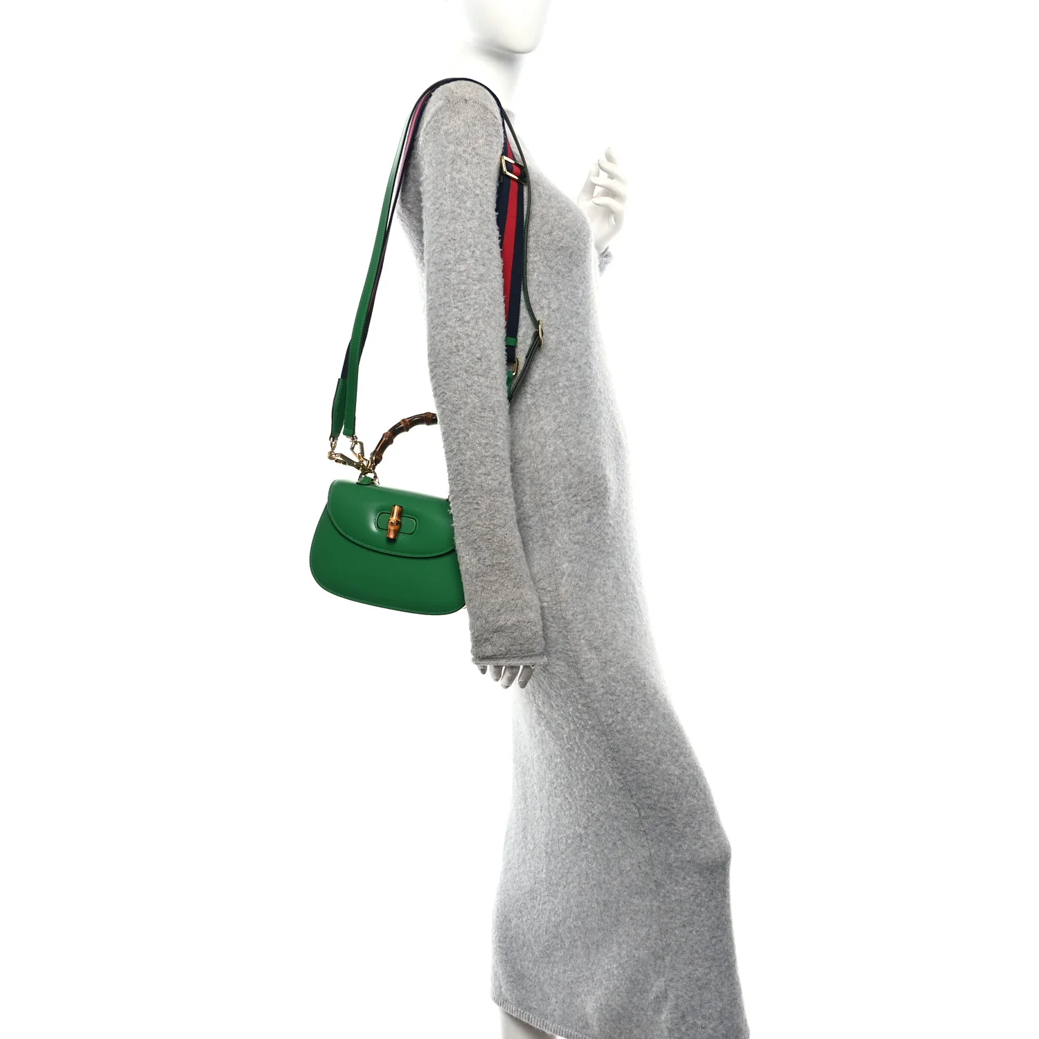 Boarded Dyana Lux Calfskin Web Small Bamboo 1947 Top Handle Bag Spring Green