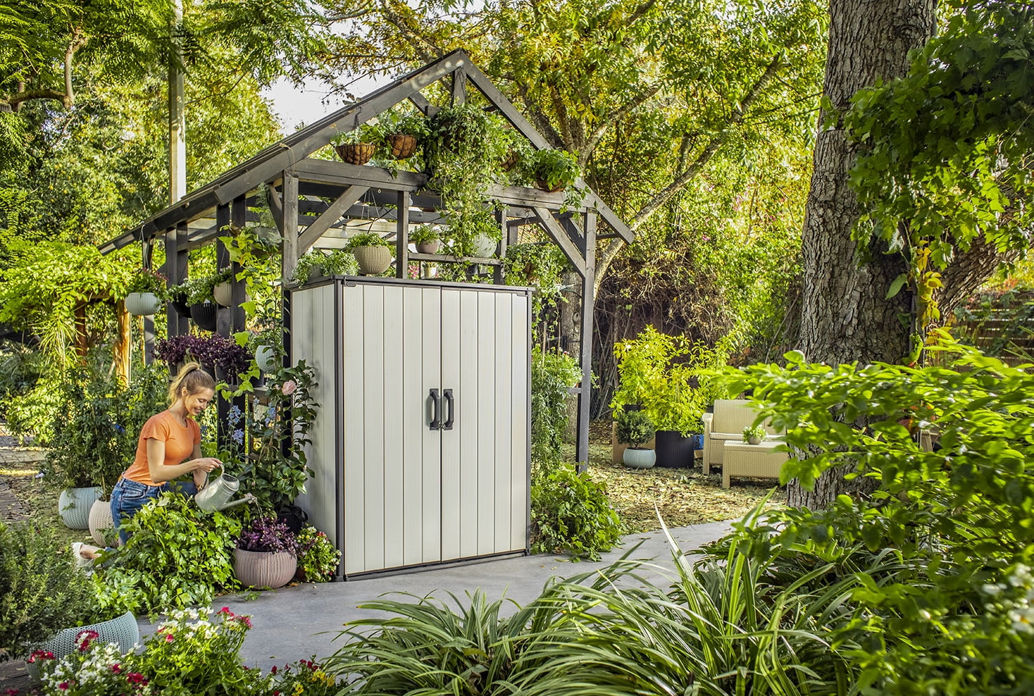 Premier Tall Vertical Durable Resin Outdoor Storage Shed With Floor and Locking Double Doors, Grey(62. 05 cubic foot) - Image 7