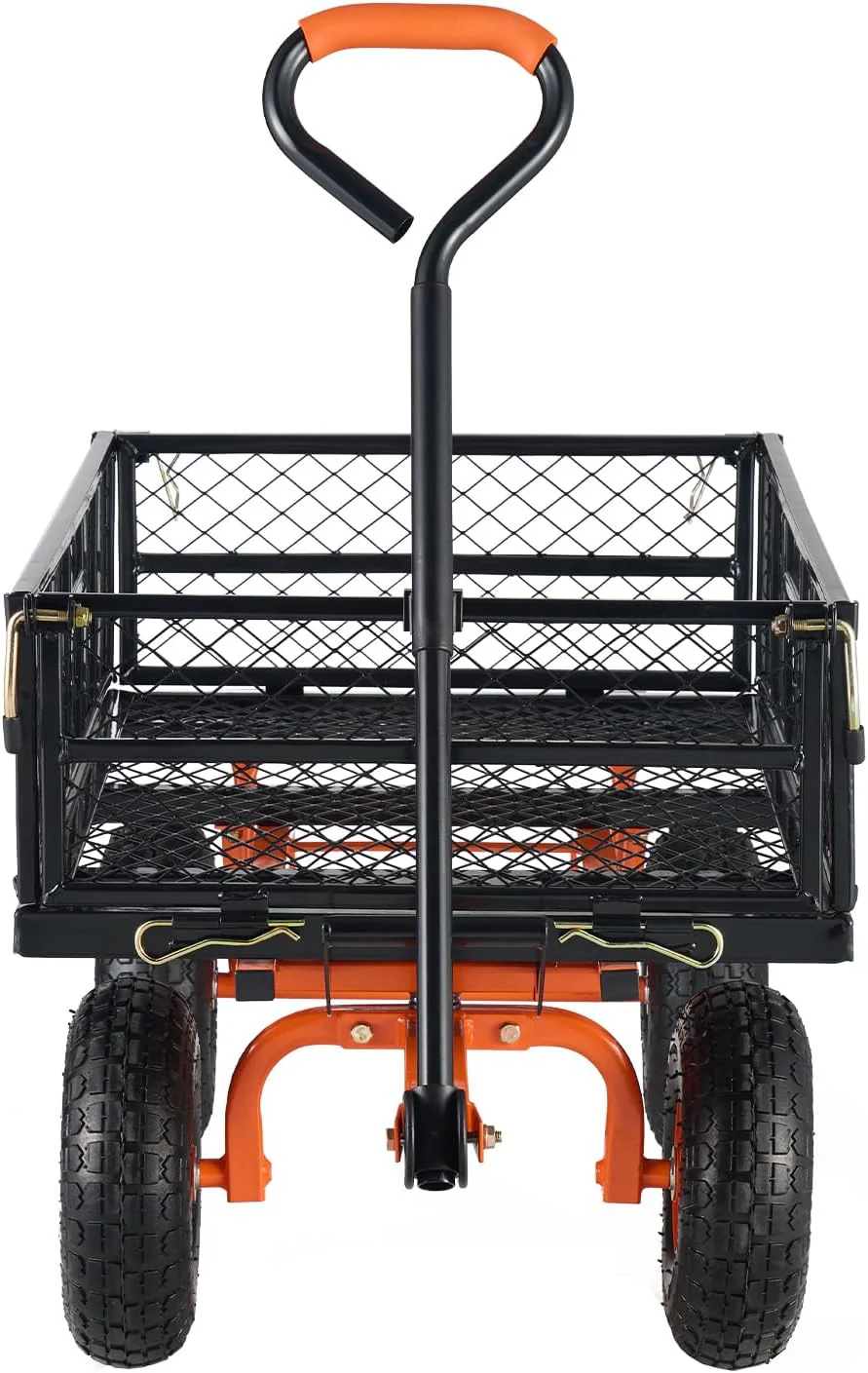 Chariot de jardin basculant, chariot de jardin robuste avec ridelles amovibles, transformable en plateau, doublure utilitaire, roues tout-terrain de 25 cm