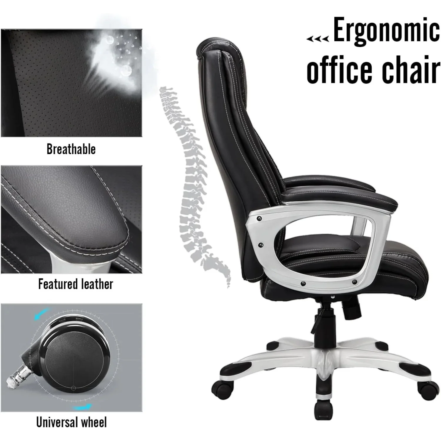 AECOJOY Office Chair Ergonomic, Leather Office Chair with High Back