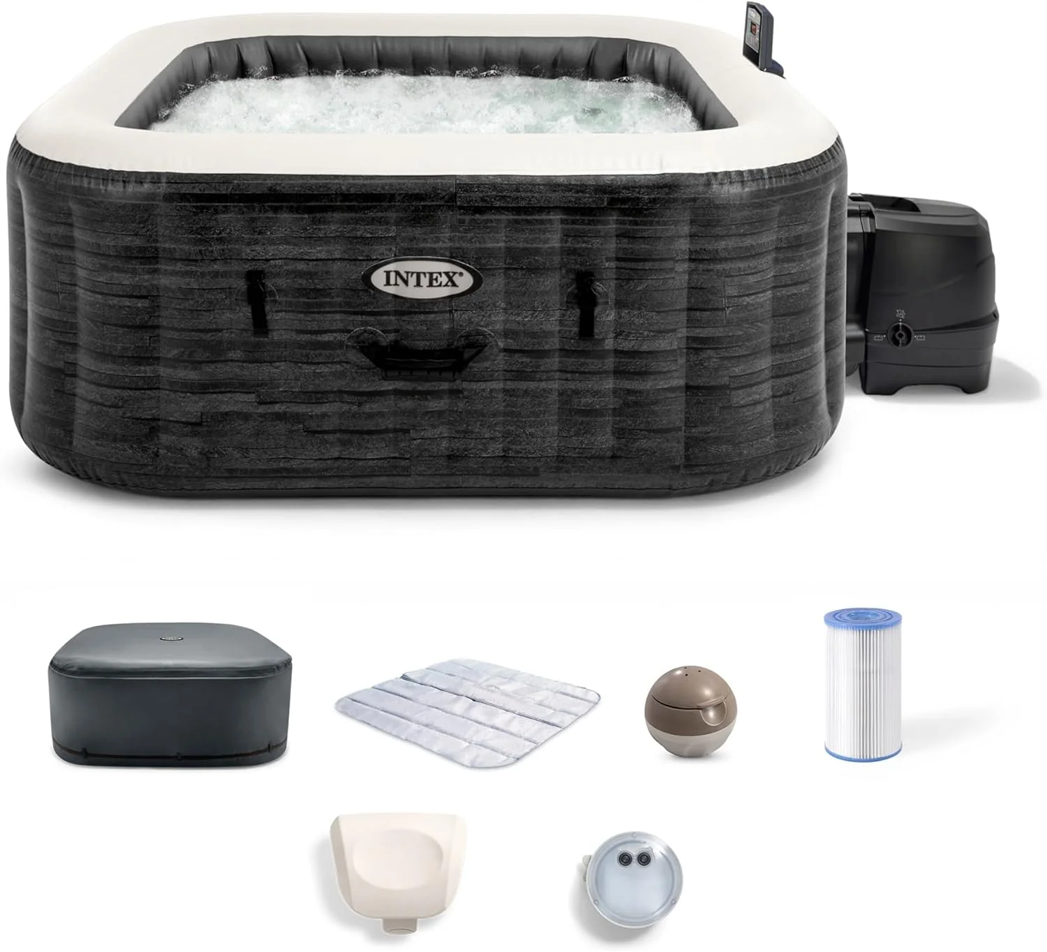 Ensemble spa de luxe INTEX 28451EP PureSpa Greystone avec couverture de spa écoénergétique