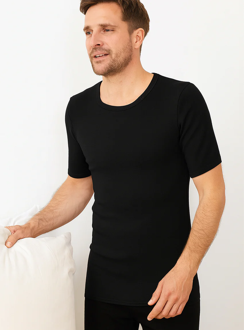 Tee-shirt thermique fin homme  laine mérinos noir