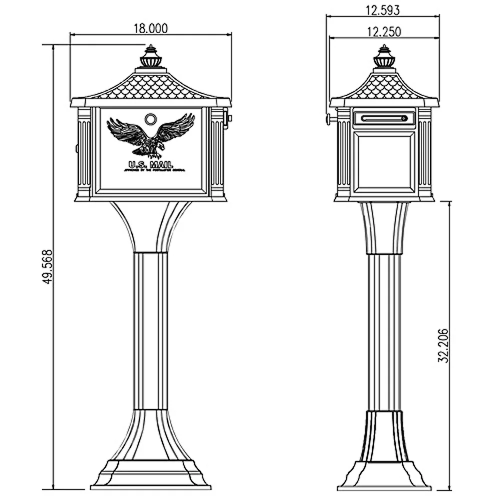 Pedestal Cast Aluminum, Large, Mailbox and Post Kit in Black - Image 5
