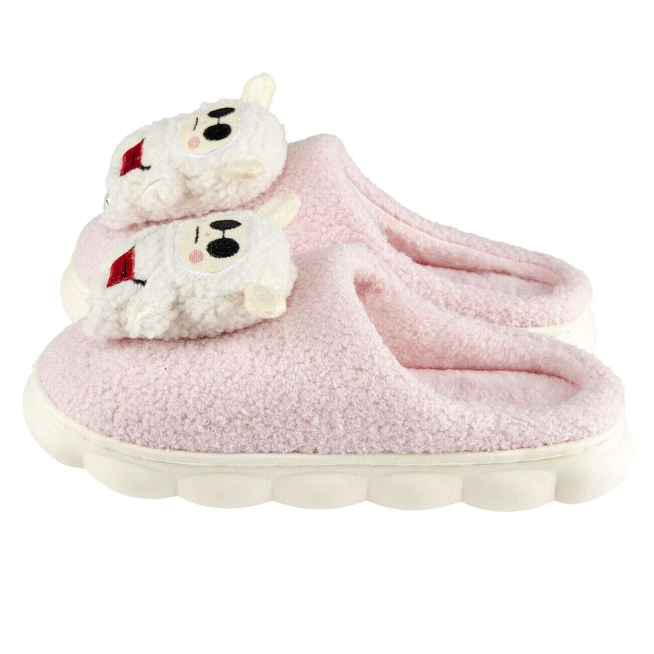 Chaussons Gromimis peluche mouton blanc et rose L30cm