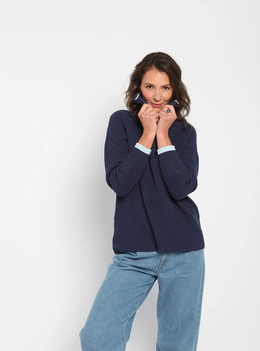 Pull col camionneur femme bleu marine