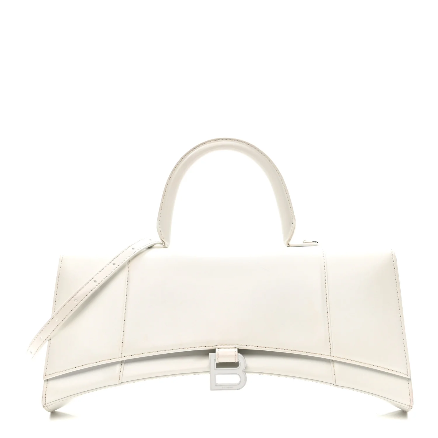 Shiny Box Calfskin Tonal B Hourglass Stretch Top Handle Bag White