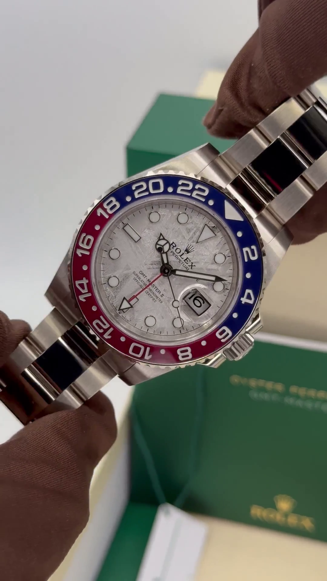 [Super Clone]RLX White Gold GMT-Master II 40mm Watch - Blue and Red Pepsi Bezel - Meteorite Dial - Oyster Bracelet (Ref # 126719BLRO )