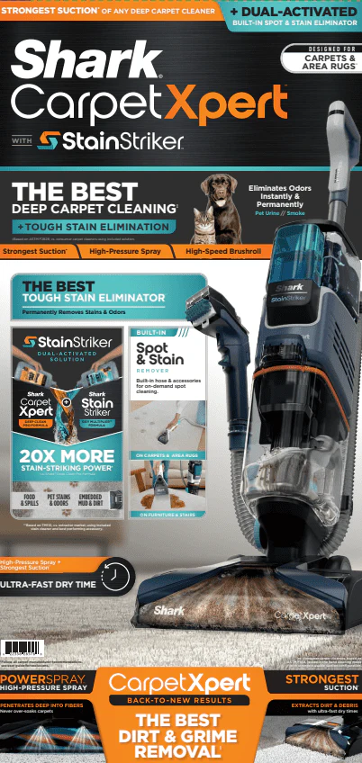 Shark CarpetXpert with StainStriker, Upright Carpet, Area Rug Upholstery Cleaner for Pets, Built in Spot Stain Eliminator, Deep Cleaning Tough Stain Removal, Carpet Shampooer, Navy, New,EX200 Image 10
