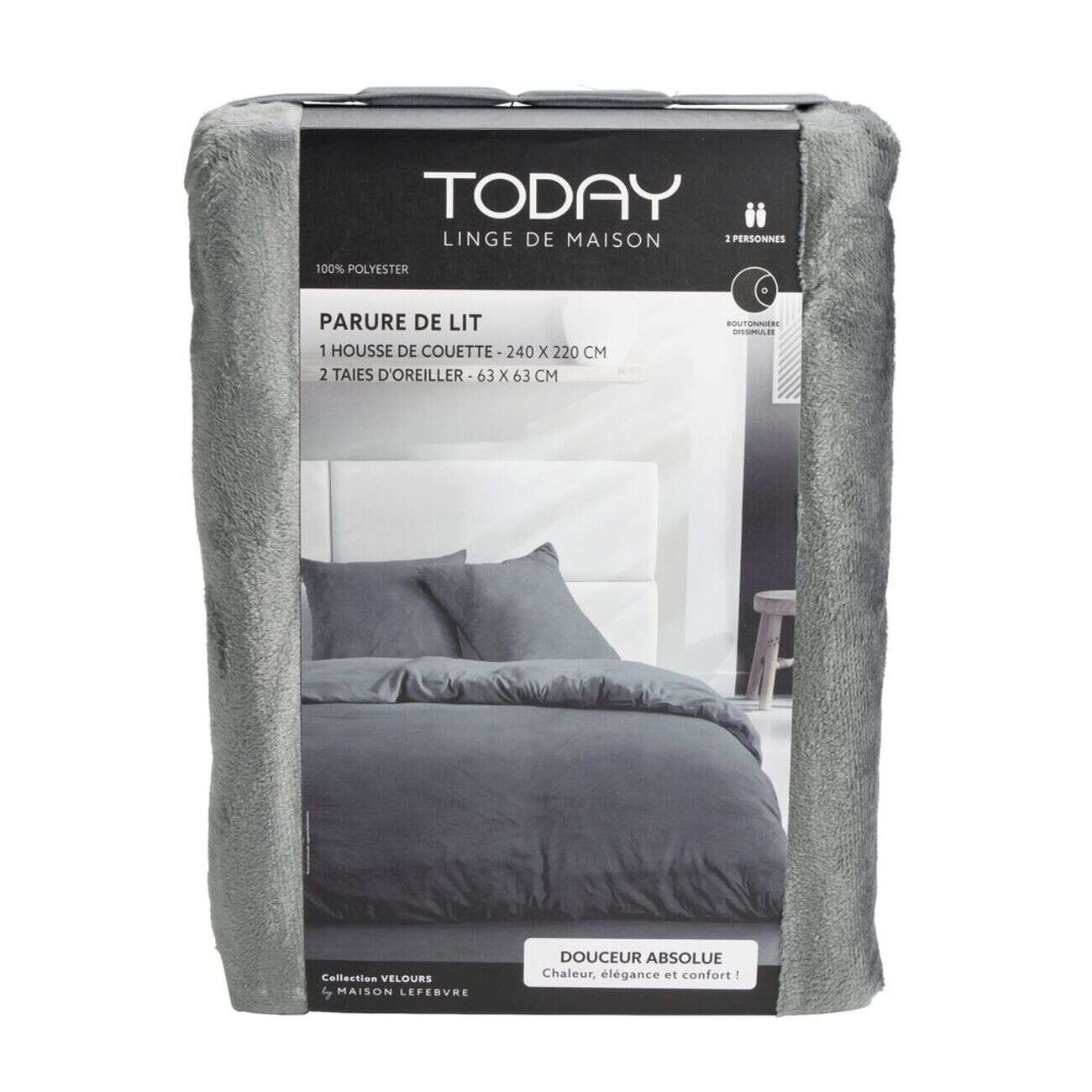 Parure de lit 220x240cm 2 personnes tissu velours (3 modèles)