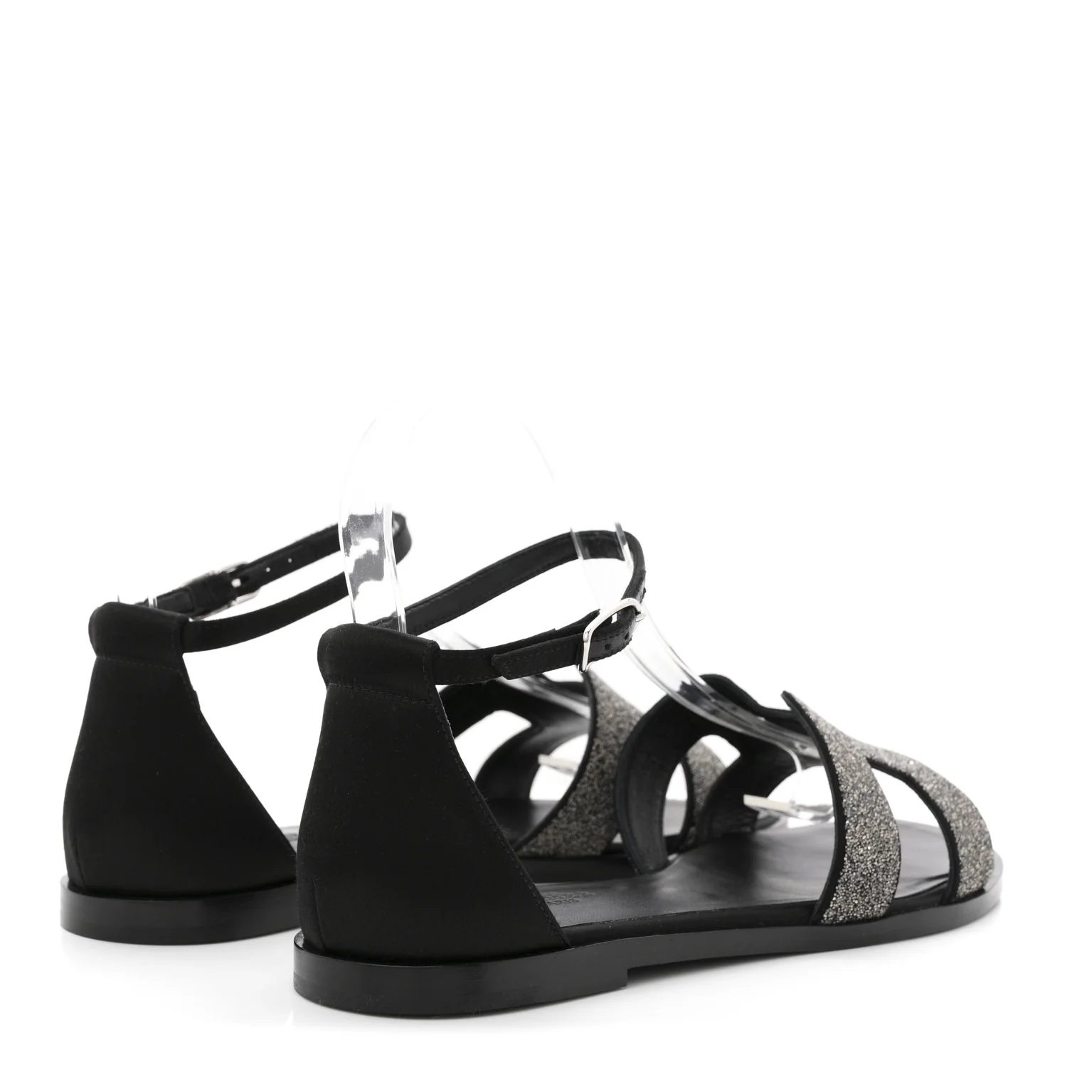 Satin Crystal Santorini Sandals 37.5 Black