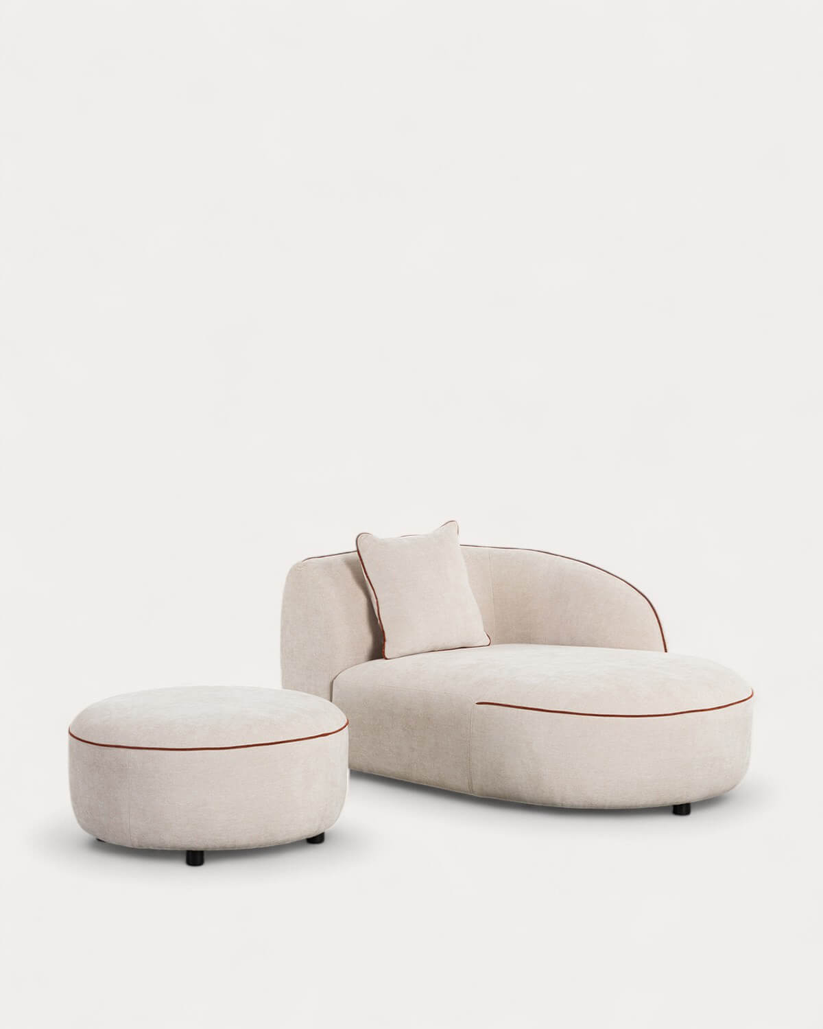 Ilham - Chaise Longue con Puff Redondo de Tela Ilham