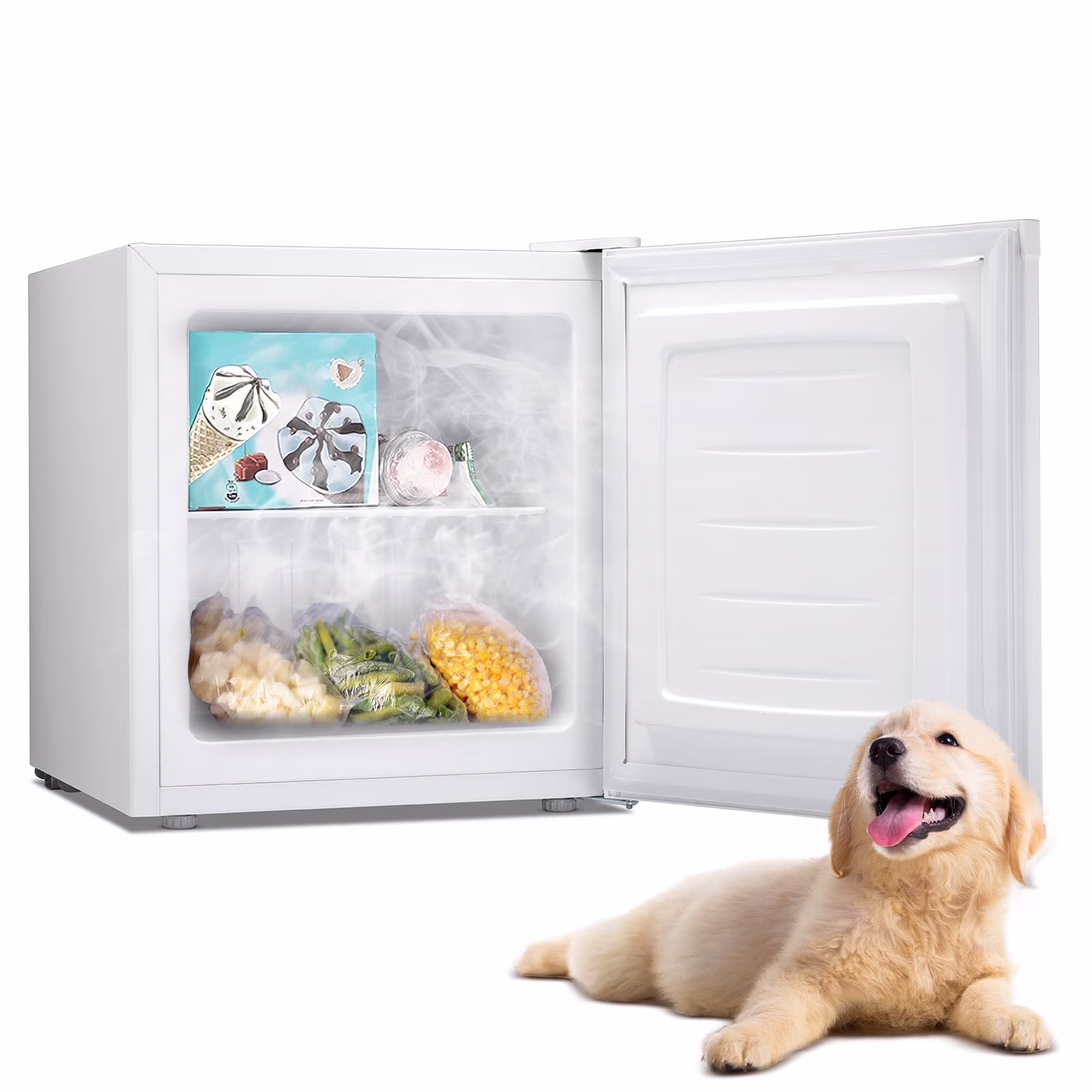 Upright Freezer, 1.2cu.ft Mini Freezer with Adjustable Thermostat Removable Shelves, Stand Up Freezer for Home/Office/Dorm, White(White)