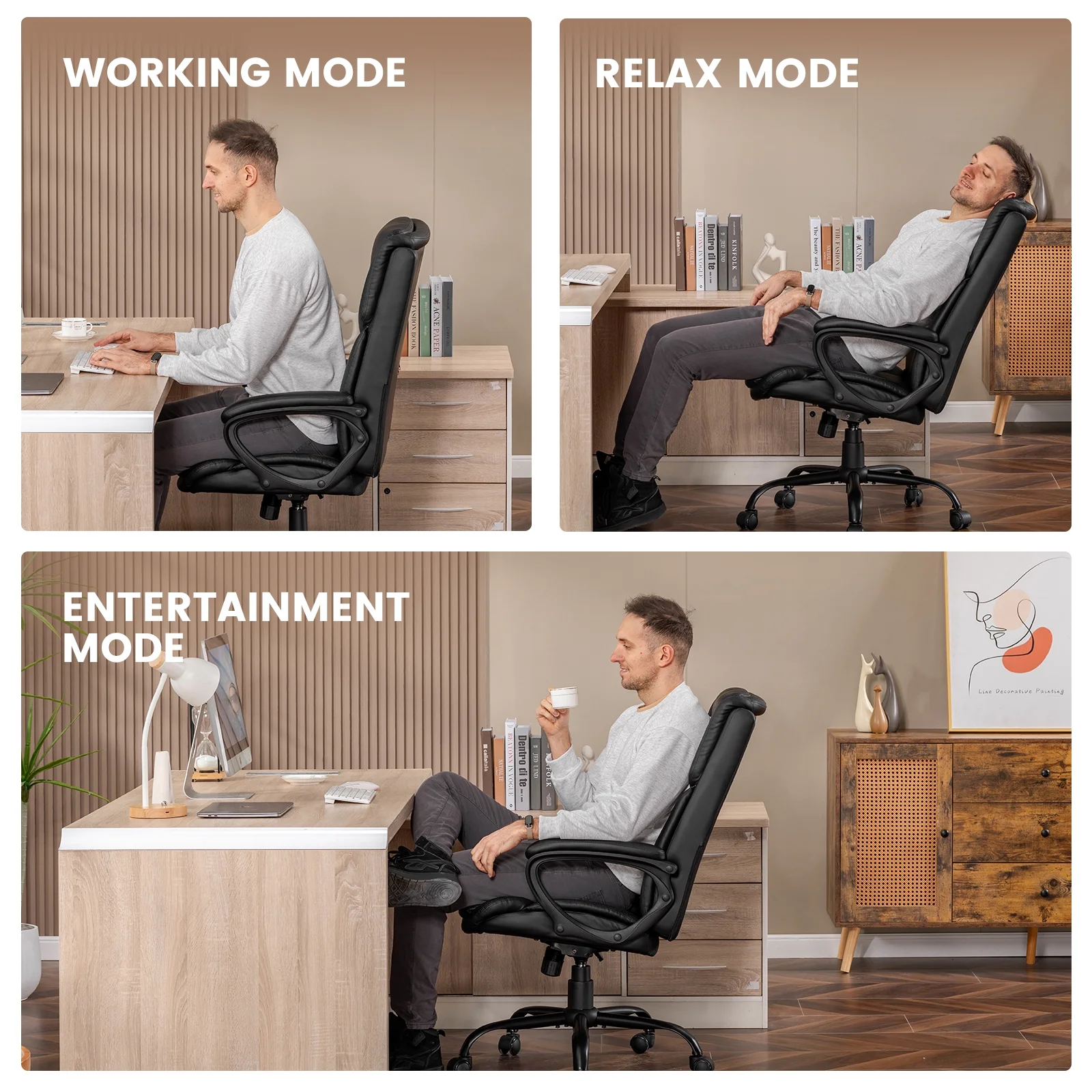Executive Ergonomic High Back Leather Home Office Desk Chair, Black(Black) - Image 10