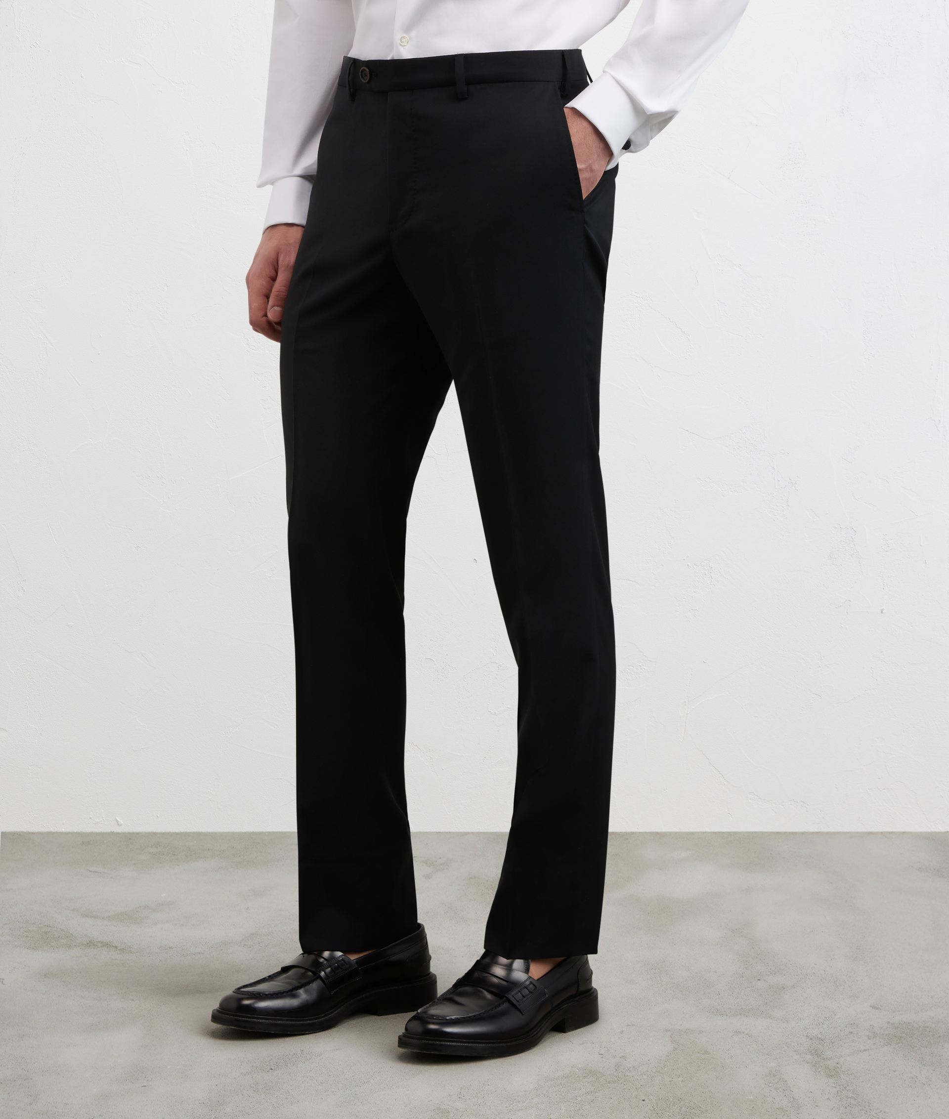 BLACK MELANGE SOLID COLOR VIRGIN WOOL AND ELASTANE TROUSERS