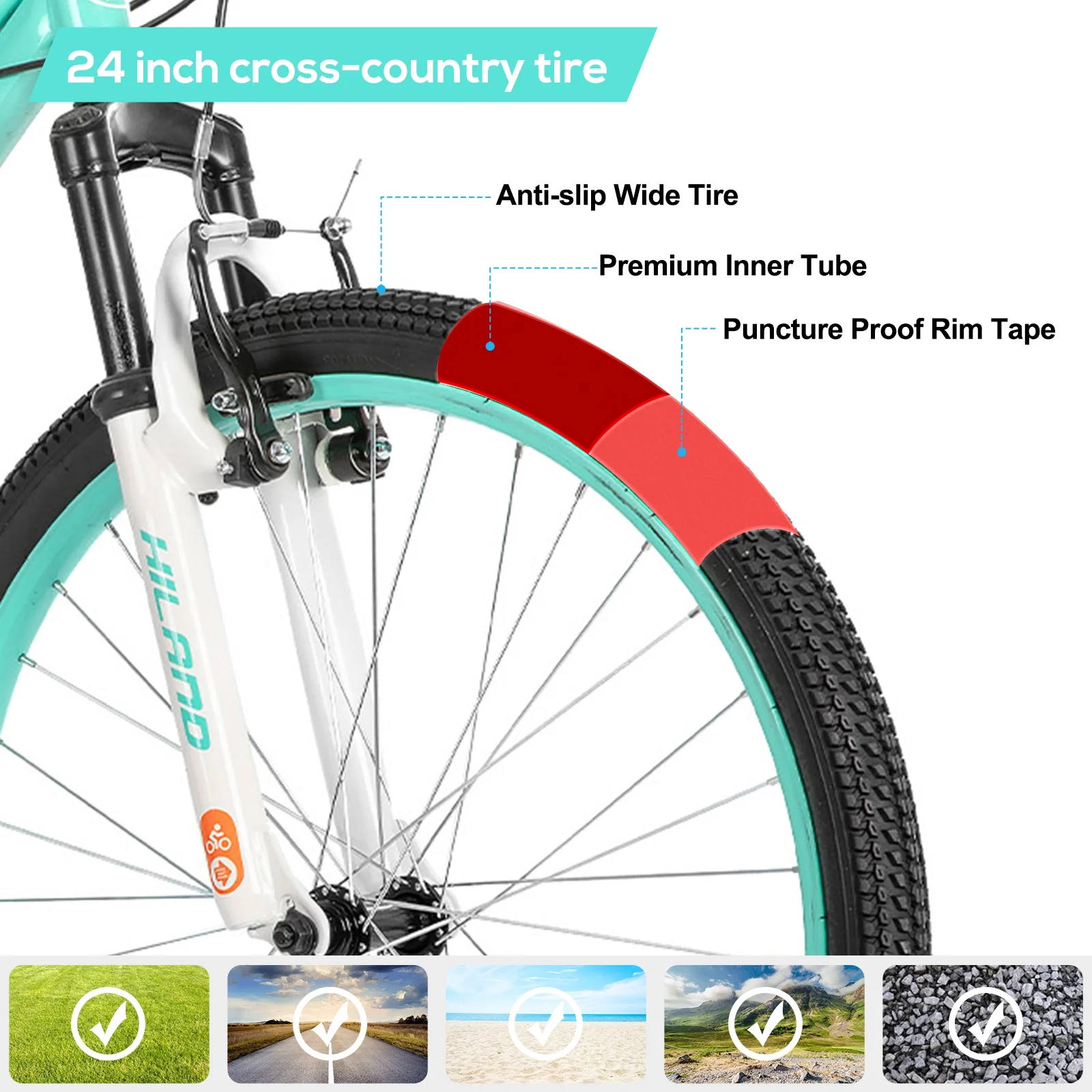 24 Inch Mountain Bike, Front Suspension Fork Bicycles for Adults Multiple Colors(Green) - Image 2