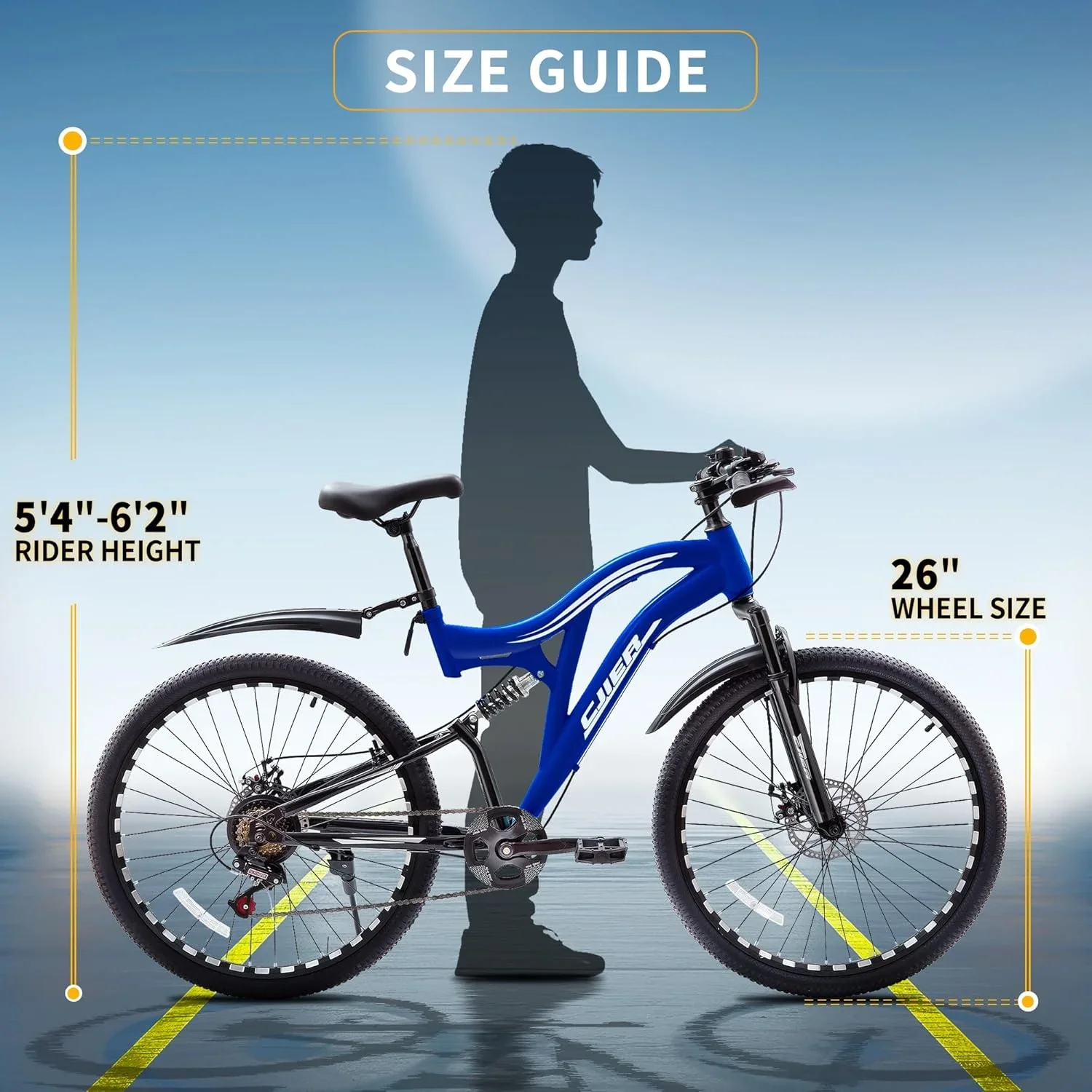 Mountain Bike for Adults, Akaber 24 Inch Full Dual Suspension MTB Bicycle, 7-Speed High-Carbon Steel Frame with Double Disc Brake, Softail Design for Men/Women Outdoor Trail Riding