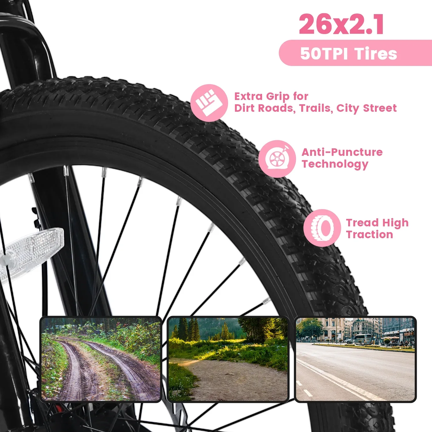 26 inch Women Mountain Bike, 21 Speeds Mountain Bicycle with Steel Frame, Dual Disc Brakes and 100mm Front Suspension, MTB Bike for Urban Trail Snow Commuter, White