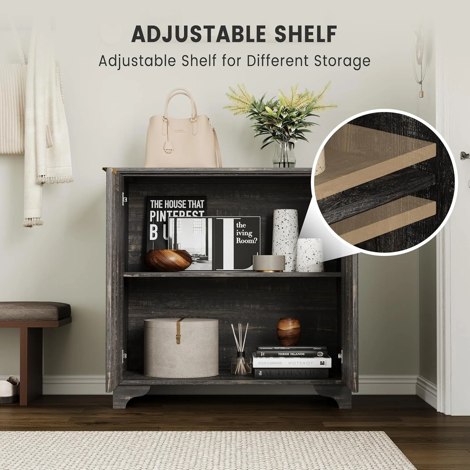 Perfect Deals Await Modern Farmhouse Coffee Bar Cabinet �?Kitchen Storage Cabinet with Fluted Doors, Sideboard Buffet with Adjustable Shelves for Kitchen, Dining Room, and Living Room,White(Dark Oak) - Image 8