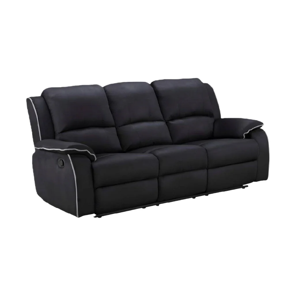 2026 Canapé relax 3 places en simili cuir noir – mécanisme d’inclinaison manuel, confort supérieur et design contemporain