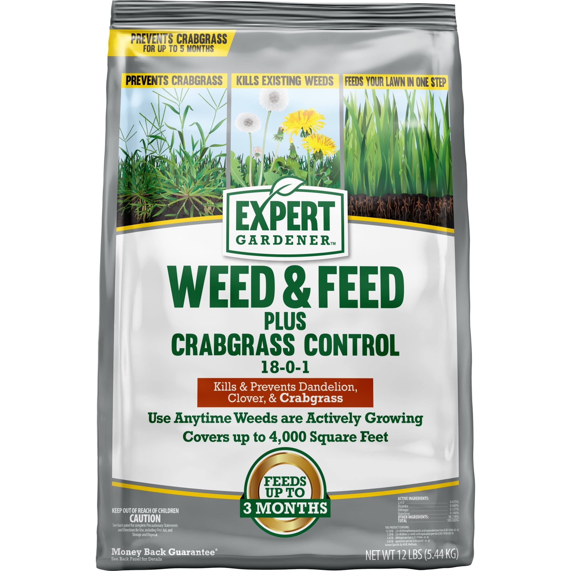 Expert Gardener Weed & Feed Plus Crabgrass Control, Lawn Fertilizer 18-0-1, 12 lb. Prevents Crabgrass Up to 5 Months