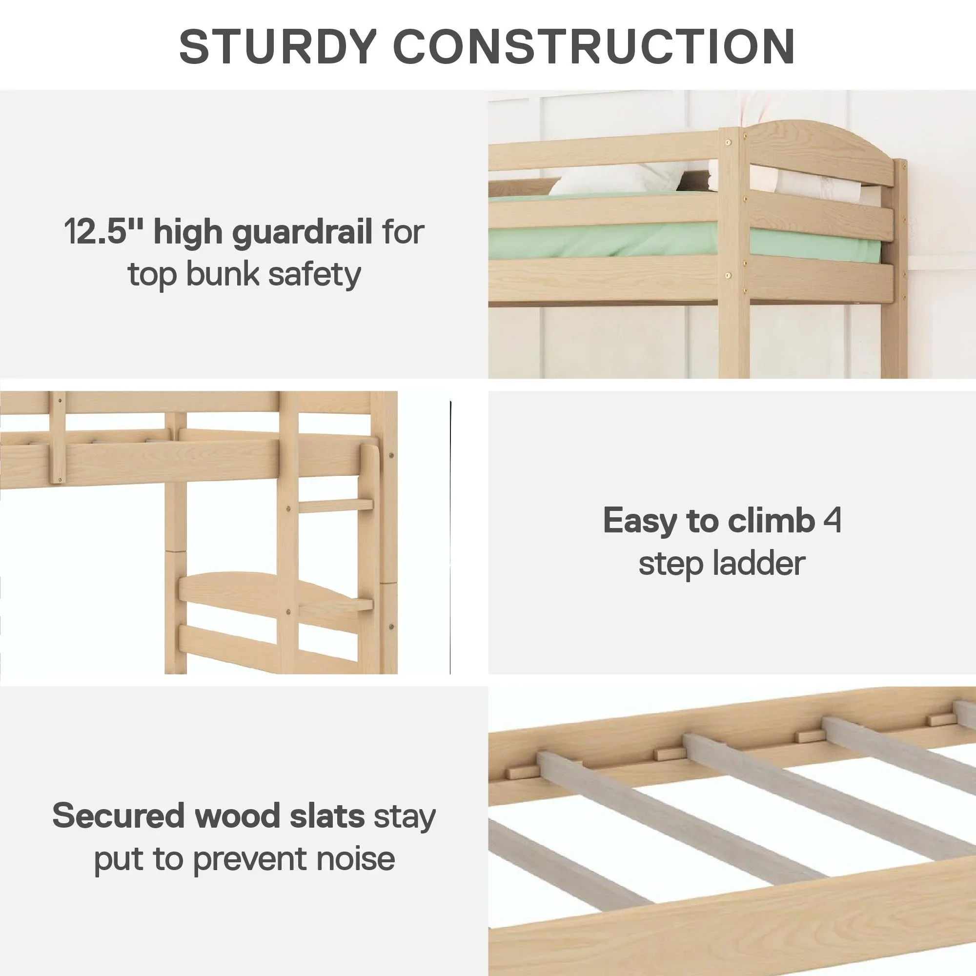 Better Homes & Gardens Leighton Solid Wood Twin-over-Twin Convertible Bunk Bed, Vanilla