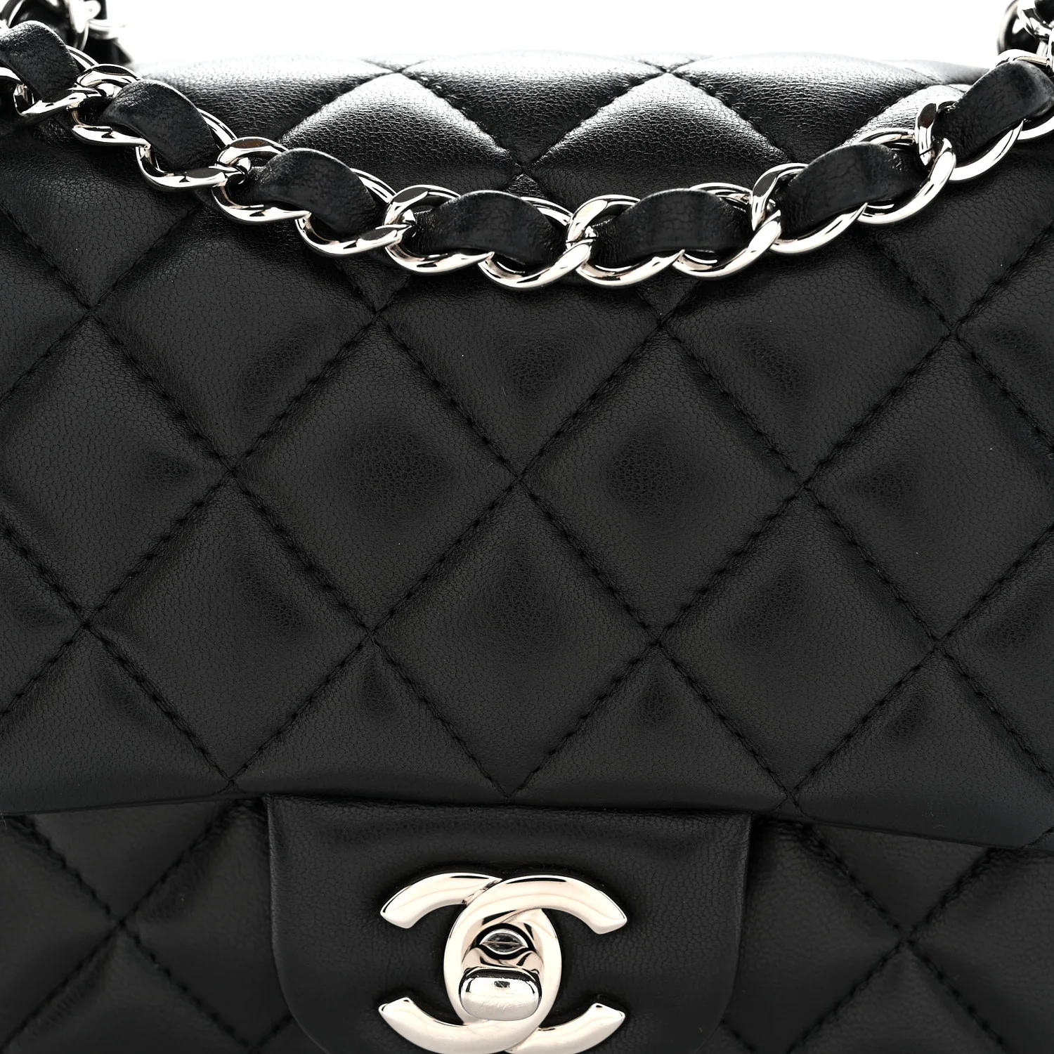Lambskin Quilted Mini Square Flap Black