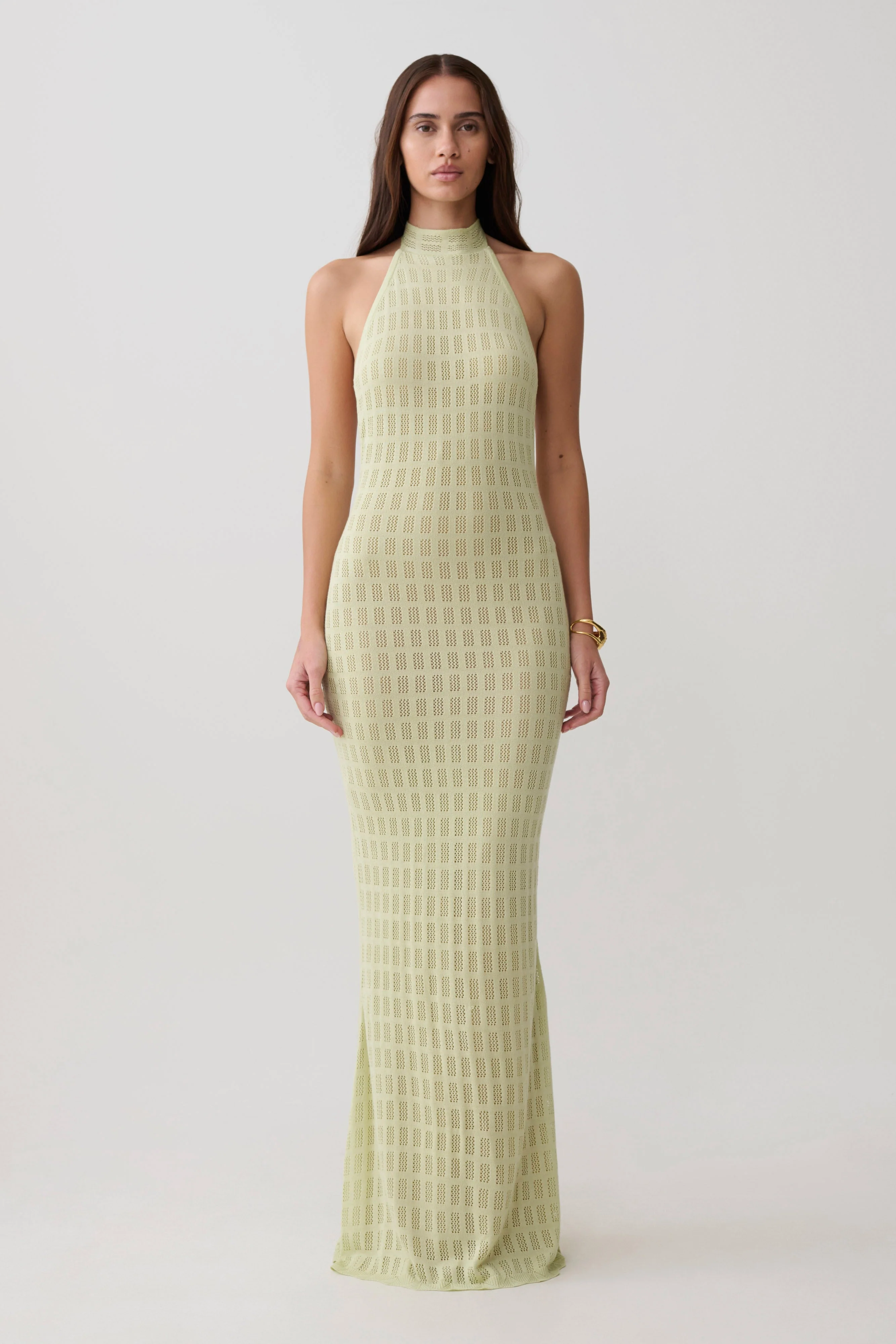 Hayley Halter Knit Maxi Dress - Seafoam