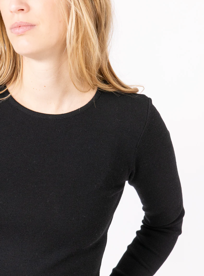 Tee-shirt thermique manches longues femme en laine merinos noir