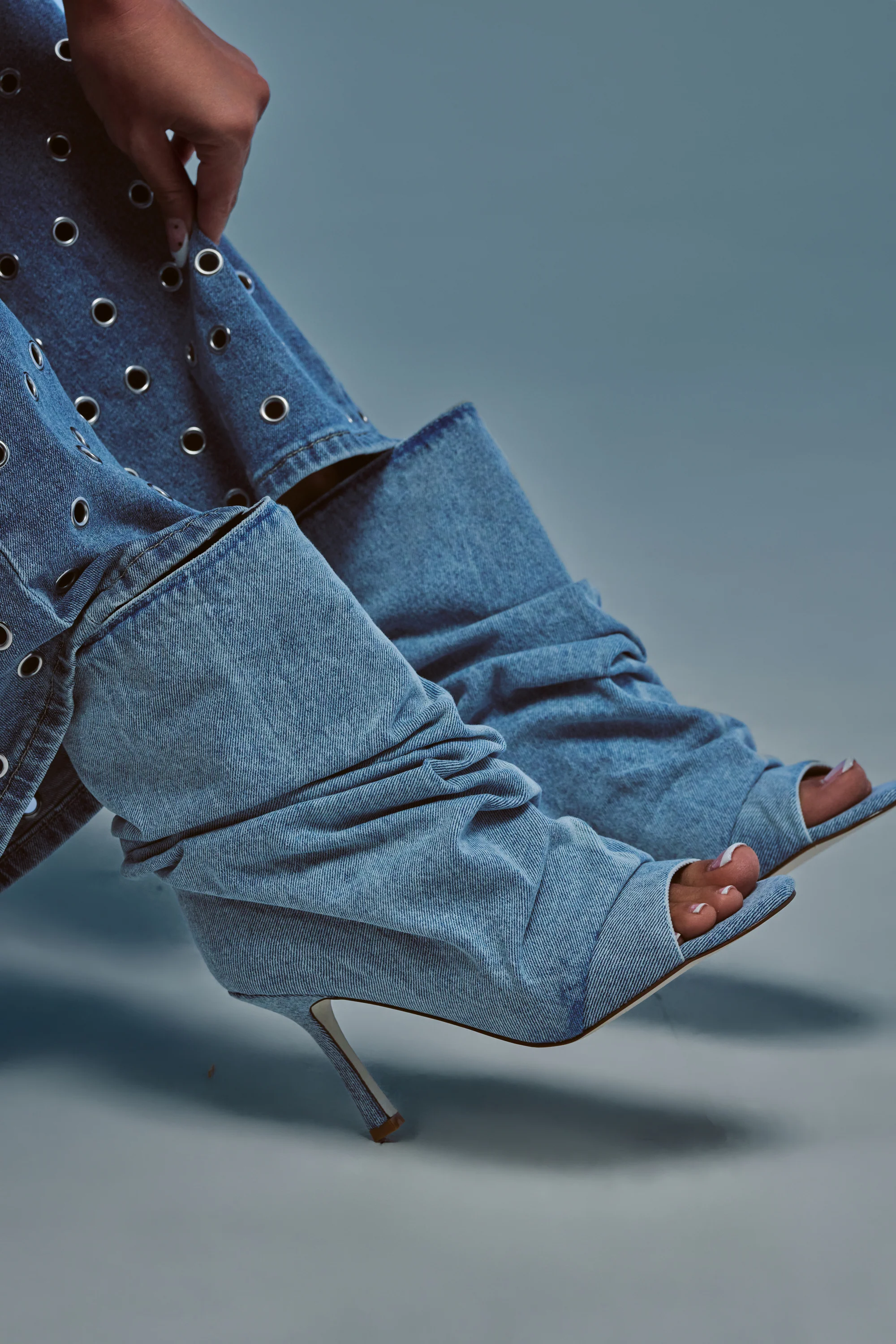 AZALEA WANG APEX DENIM RUCHED STILETTO BOOTIE - Akira Store