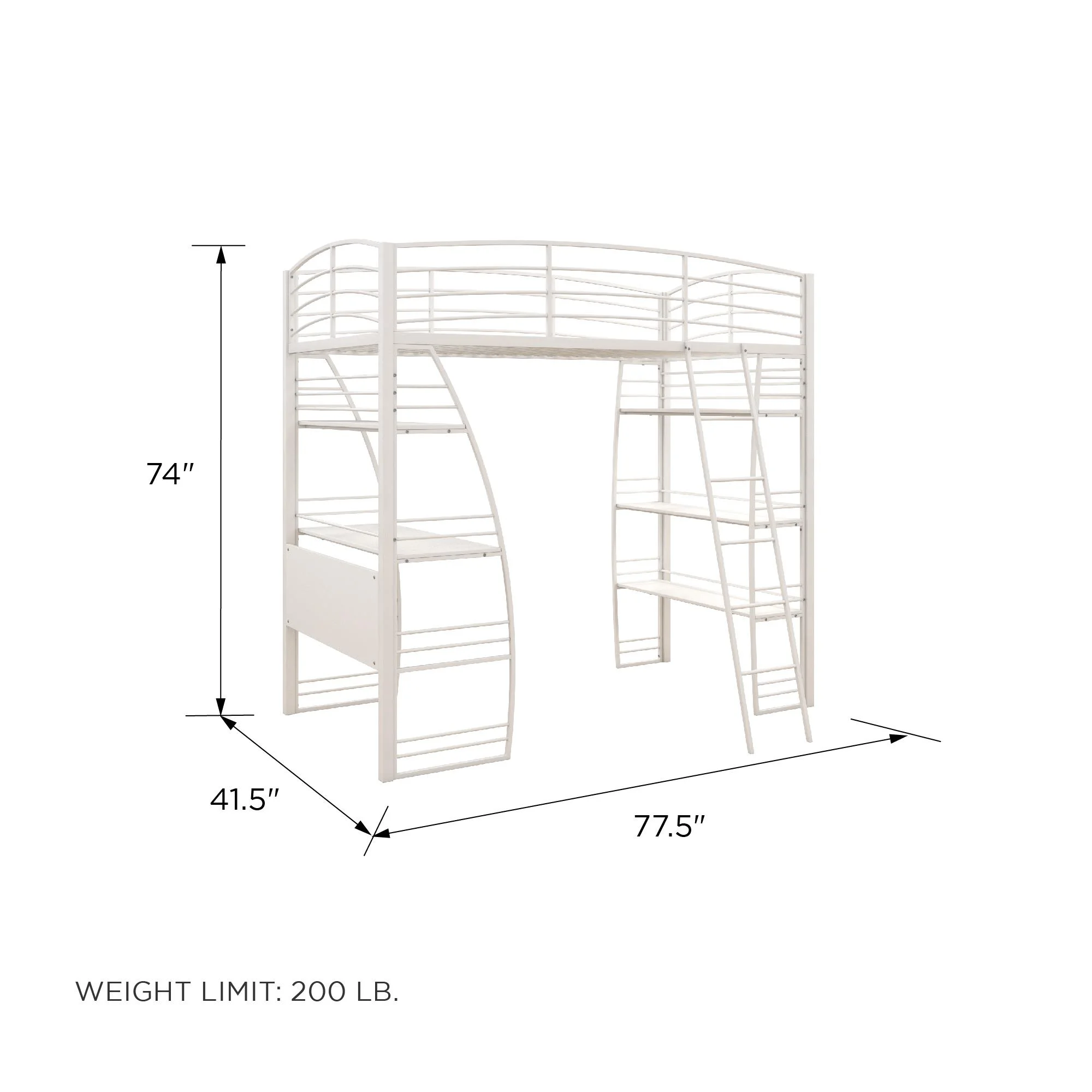 DHP Sage Studio Twin Metal Loft Bed with Integrated Desk and Shelves, Off White