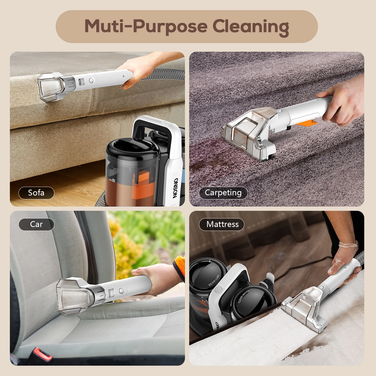 Portable Carpet Cleaner Machine, Upholstery Spot Vacuum Cleaner, White(Single) - Image 7