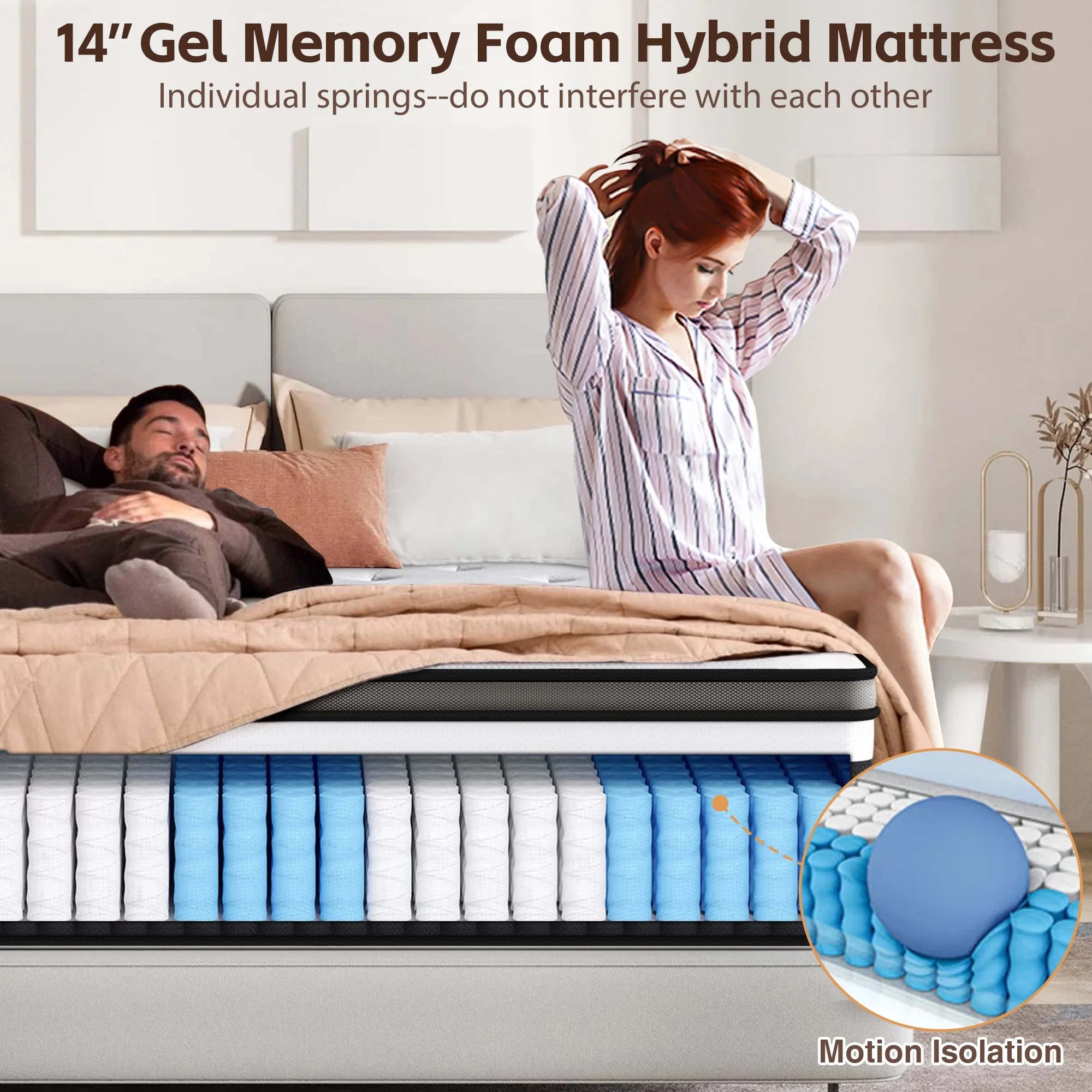 King Mattress, 14 Inch Gel Memory Foam Hybrid Mattress in a Box, Cooling Breathable Design, Zoned Pressure Relief, Medium Firm Feel, CertiPUR-US Certified(King) - Image 6