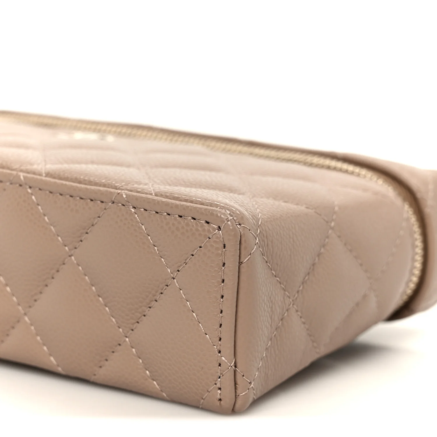Caviar Quilted Top Handle Slim Vanity With Chain Dark Beige