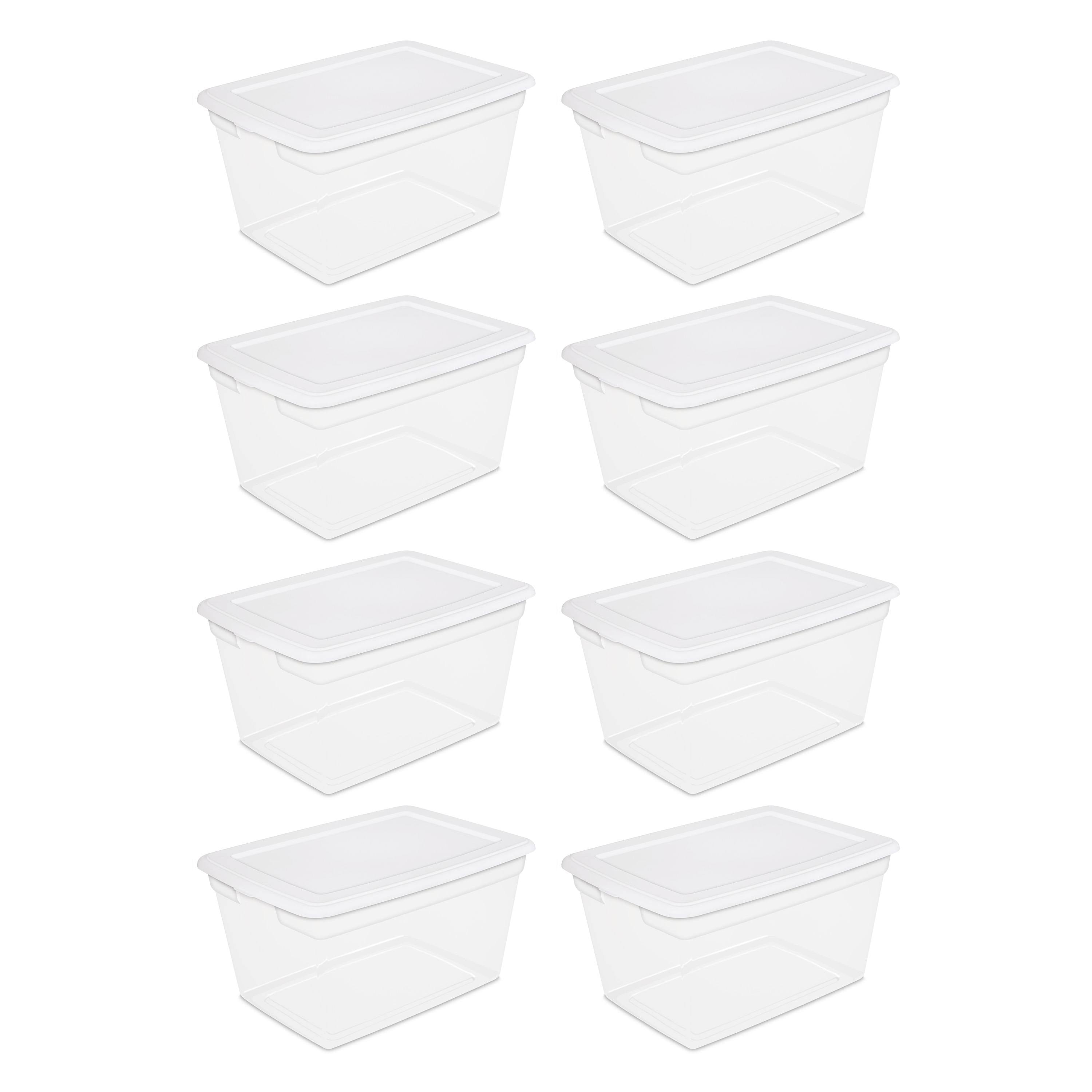 Sterilite Plastic Tote Box 58 qt Clear Stackable Container Storage with Lid Set of 8