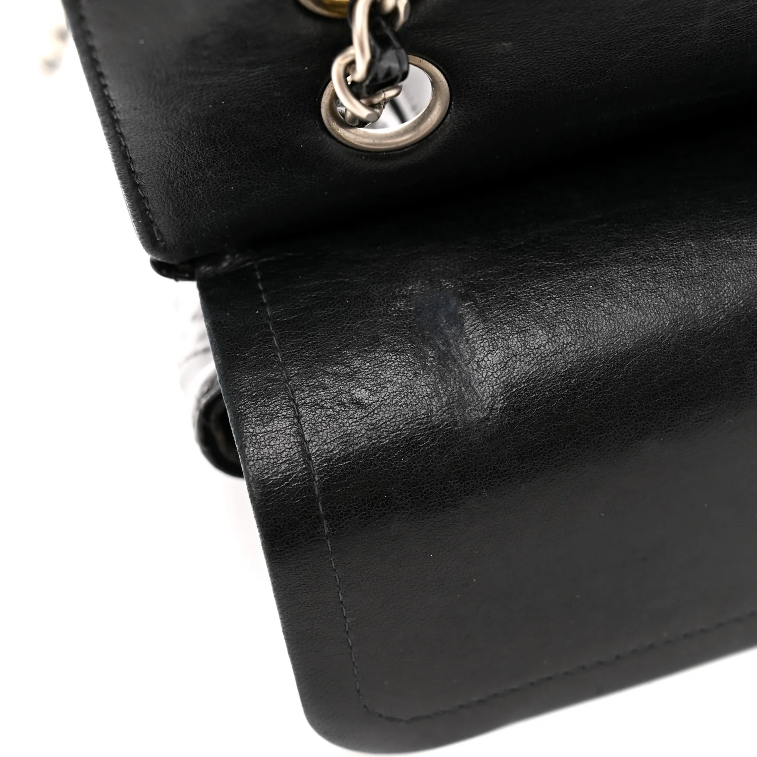 Patent Quilted Medium Double Flap Black