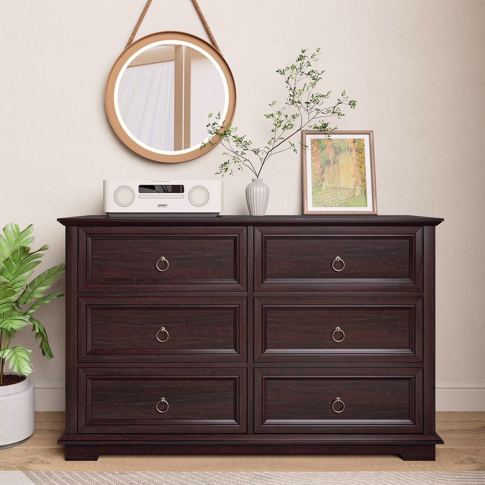 6 Drawers Dresser for Living Room,Storage Cabinet Wooden Dressers Organizer for Bedroom,White(Horizontal/White) - Image 3