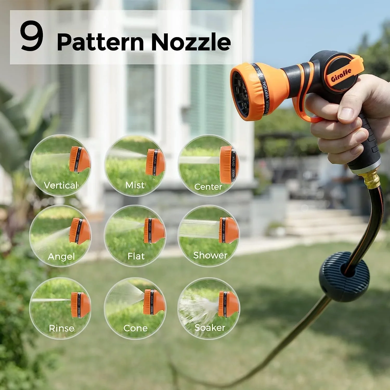 Giraffe Tools Retractable Garden Hose Reel with 1/2in-100ft Water Hose, Plastic Bracket, Wall Mounted, Dark Grey