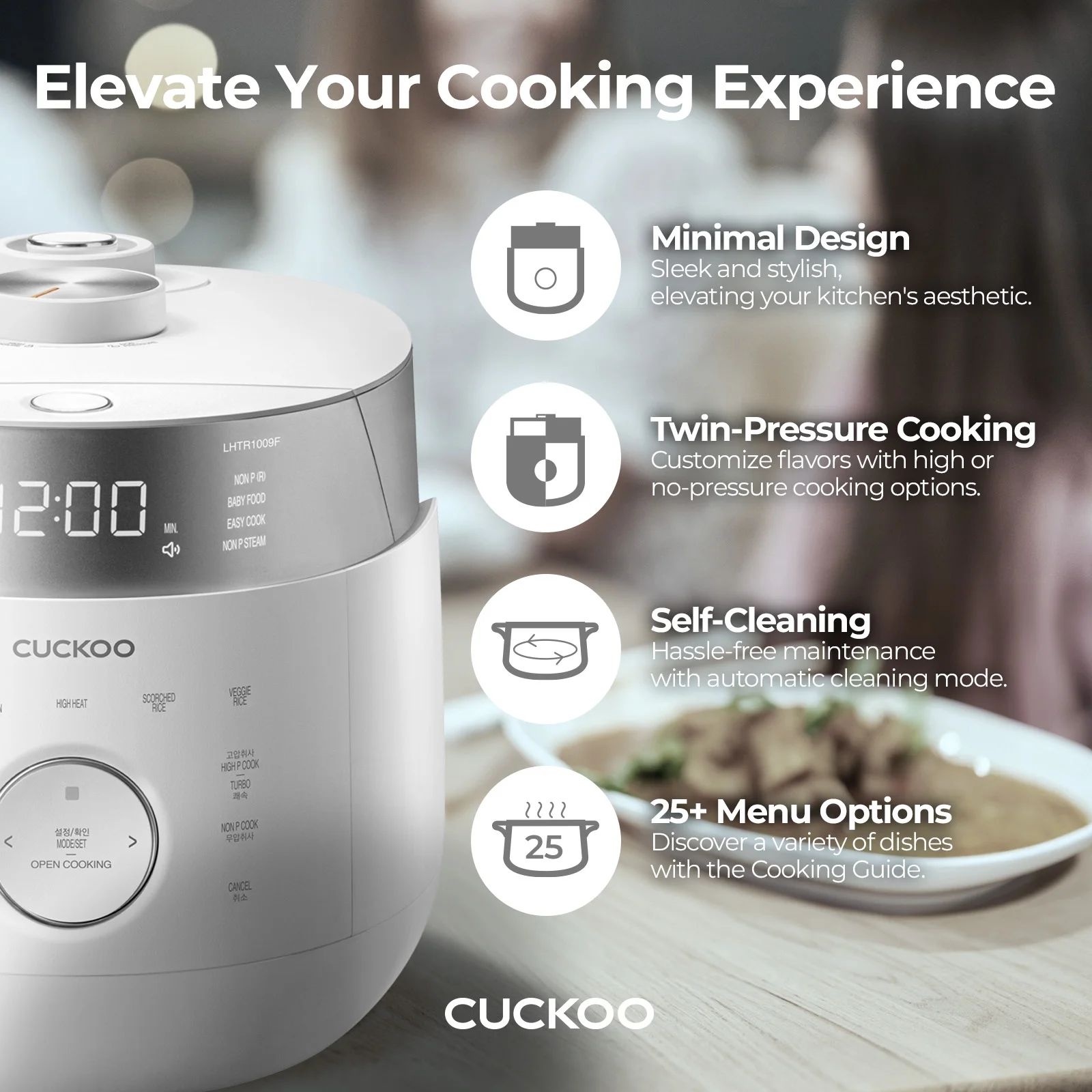 10 Cup Dry Induction Heating Twin Pressure Rice Cooker with Micom Logic Tech, Nonstick Pot, Warmer, 25 Menu Modes and Voice Guide in White (CRP-LHTR1009FW)(10-Cups (Uncooked)) - Image 3