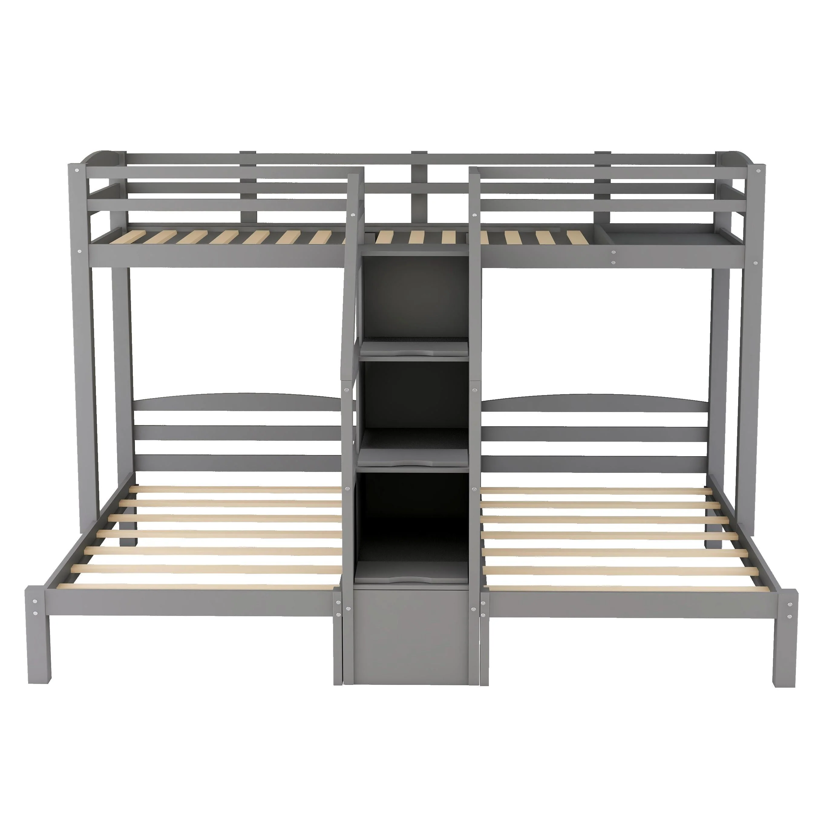 Twin over Twin Twin Bunk Bed with Staircase and Drawers for Kids Bedroom, 3 in 1 Bunk for More Kids, Storage Staircase, Gray Image 8