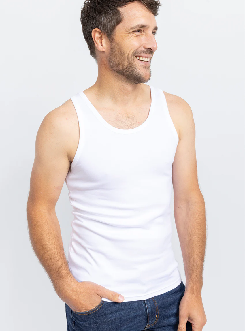 Tee-shirt homme sans manches en coton blanc