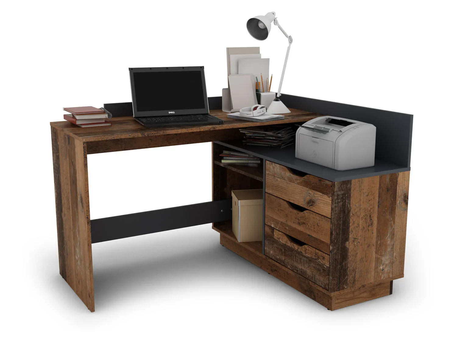 byLIVING Bureau d'angle Belfast avec compartiments, 129 x 105 x 83 cm