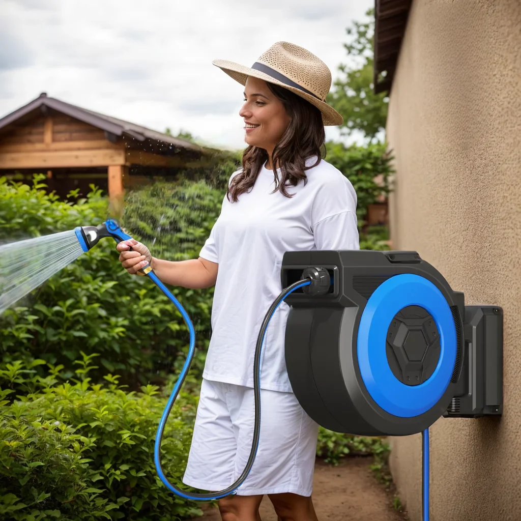 Legooin? Retractable Garden Water Hose Reel, Heavy Duty 131FT with 10-Function Nozzle, Wall Mount, Automatic Rewind, Any Length Lock, 180�� Swivel