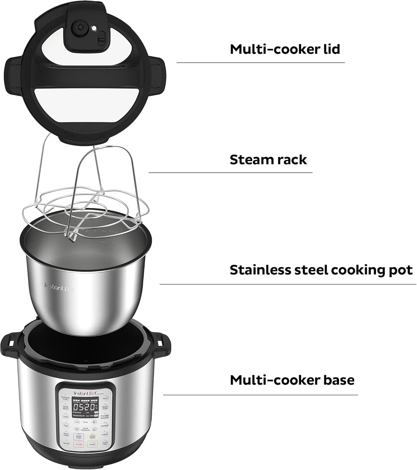 Multicuiseur 9 en 1 : autocuiseur, mijoteuse, cuiseur à riz, cuiseur vapeur, fonction sauté, yaourtière, chauffe-plat et stérilisateur. Application avec plus de 800 recettes incluse. Acier inoxydable. Capacité : 6 litres.