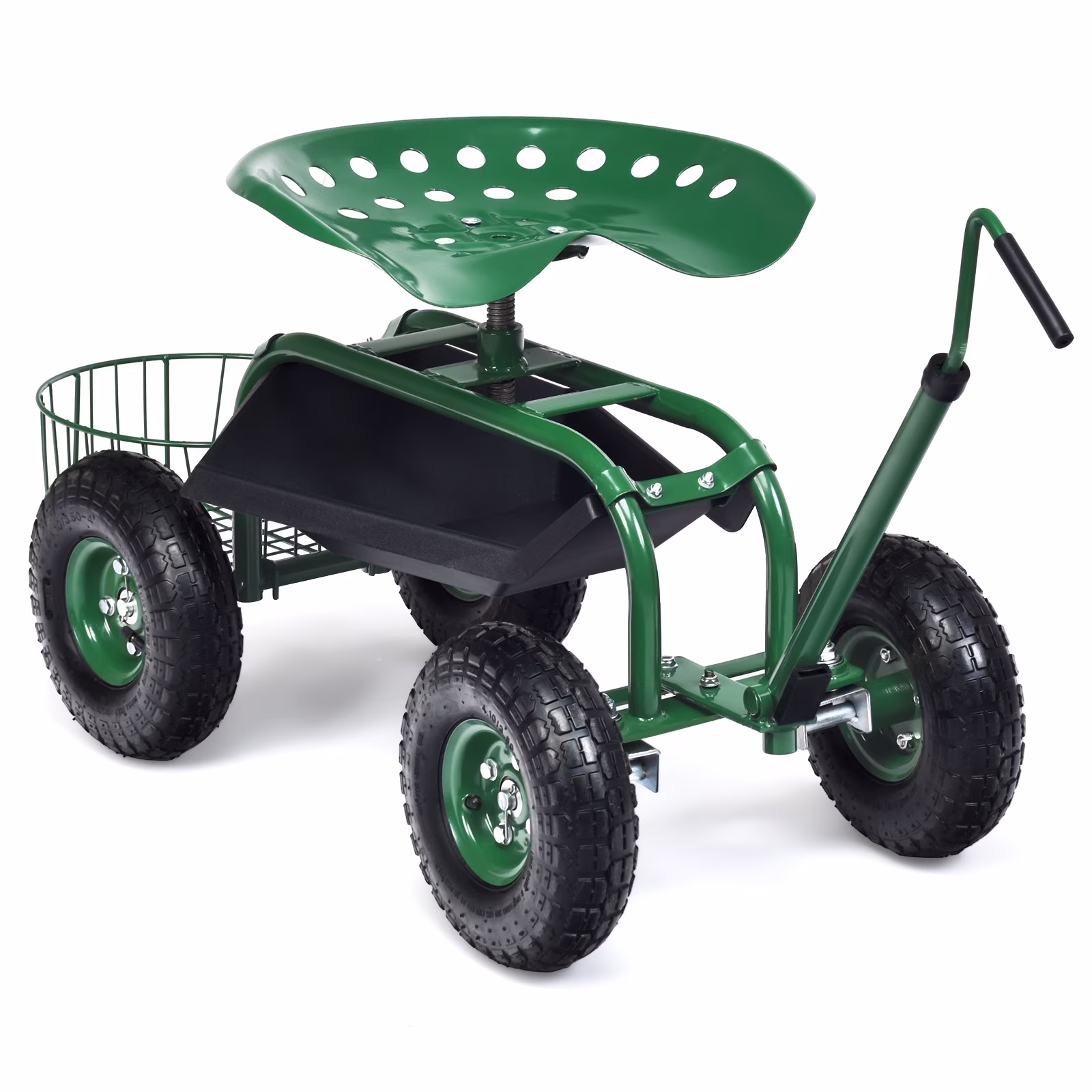 Garden Cart Rolling Work Seat for Planting with Extendable Handle Green(Green)