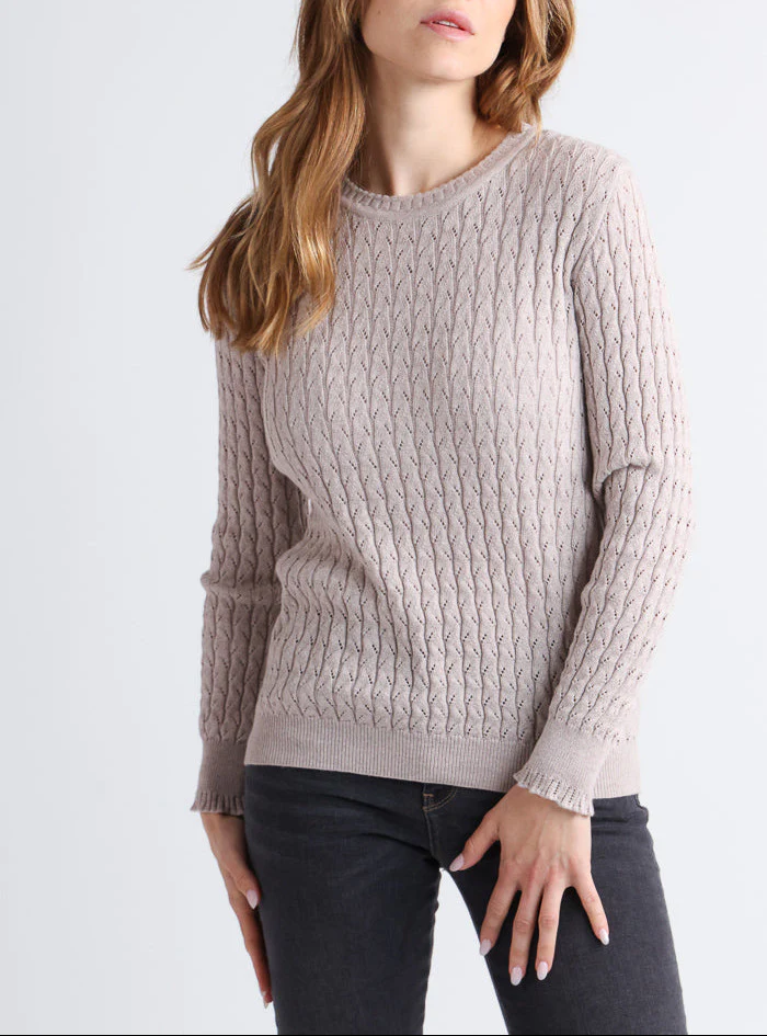 Pull femme maille fantaisie en laine beige