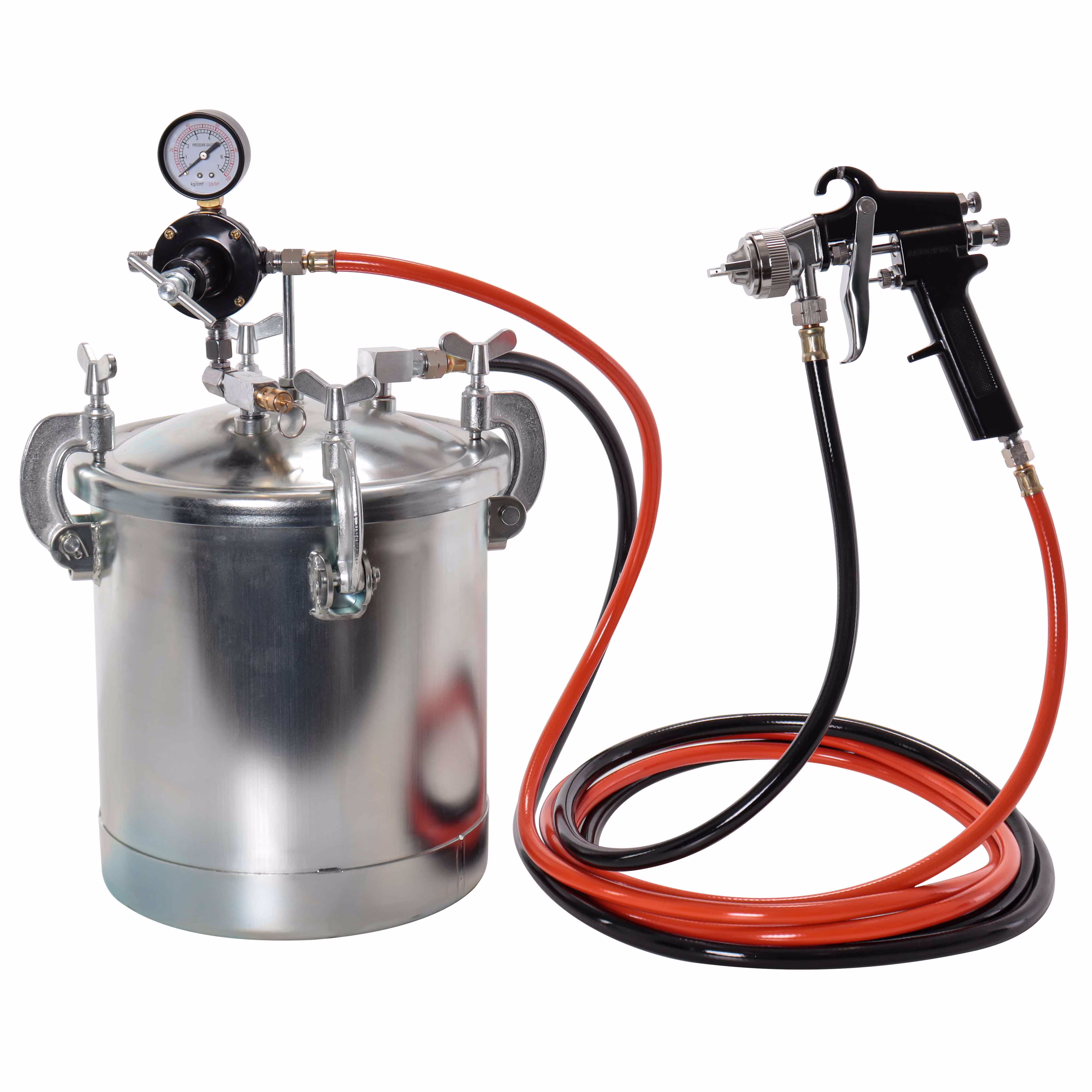 TCP Global Pressure Tank Paint Spray Gun with 1.5 Mm Nozzle 2 - 1/2 Gal. Pressure Pot & Spray Gun with Hoses