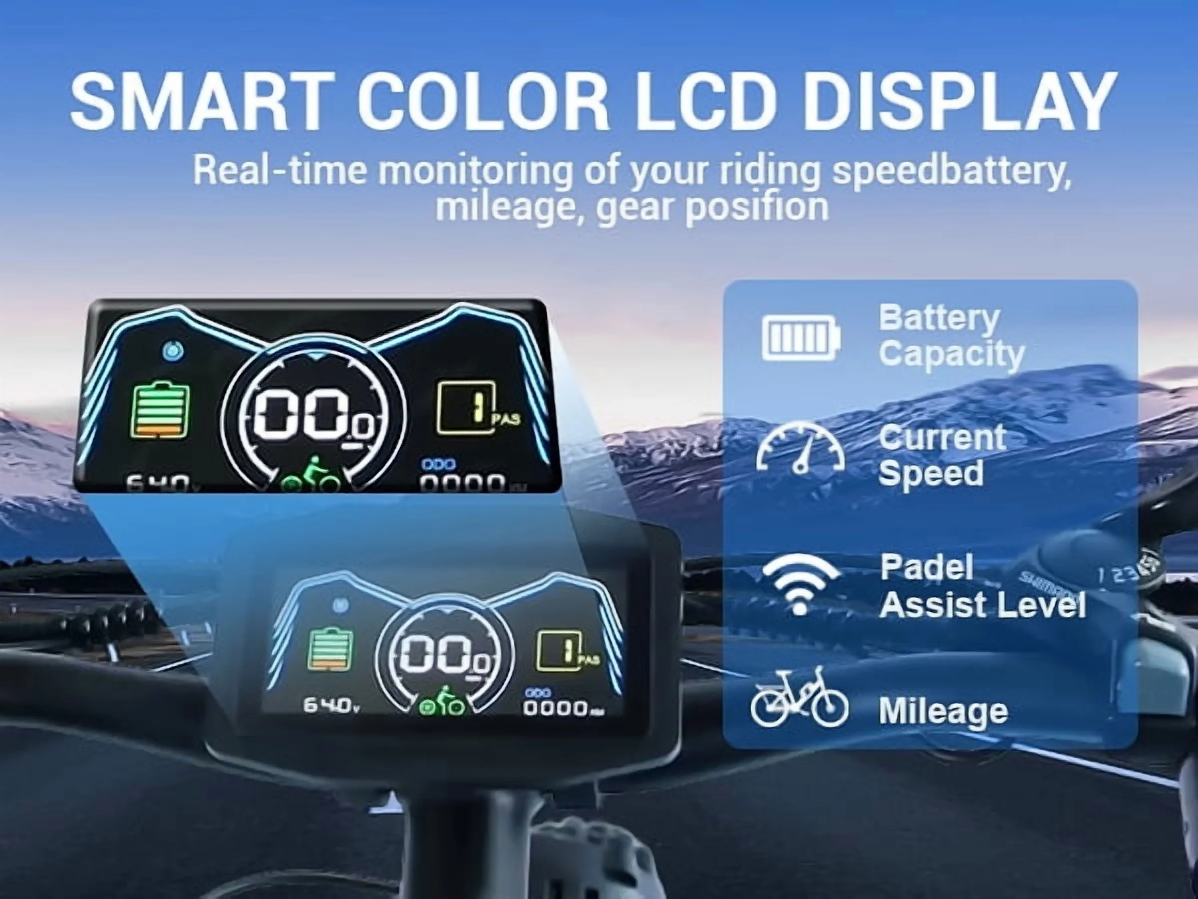 (US in Stock) 5000W Peak Dual Motor Electric Bike for Adults , 60V 25AH Removable Battery Ebike , 50MPH AWD 21-Speed Mountain Snow E-Bike with 26" x 4.0 Fat Tire, Long Range Mountain Off-Road EBikes(Black-Blue) - Image 2