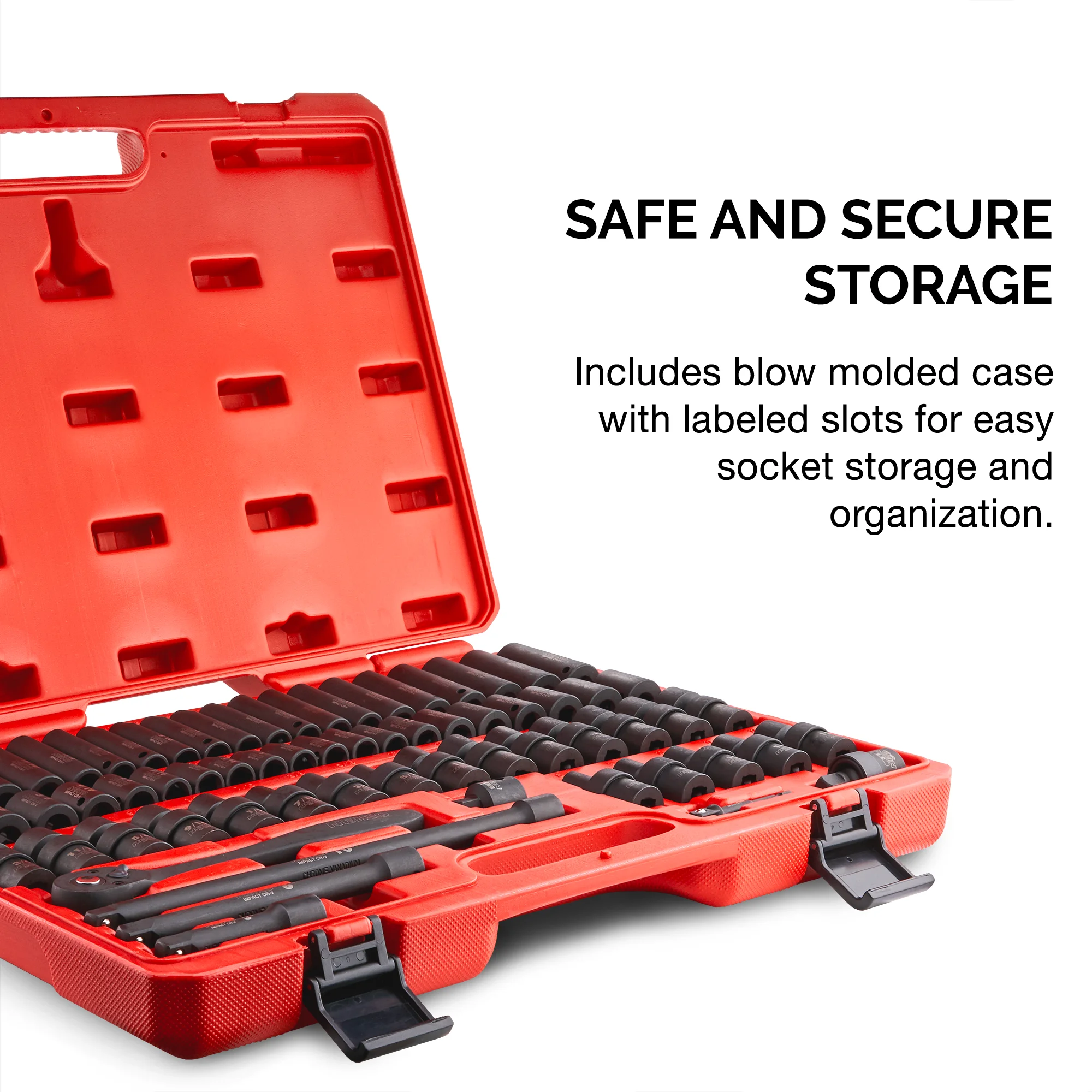 02471A Impact Socket Set, 3/8�� Drive, 67 Piece, Metric and Standard Master Socket Set with Shallow Deep Sockets, Ratchet, Swivel Sockets, Extension Bars, Adapters, Cr-V Cr-Mo - Image 3